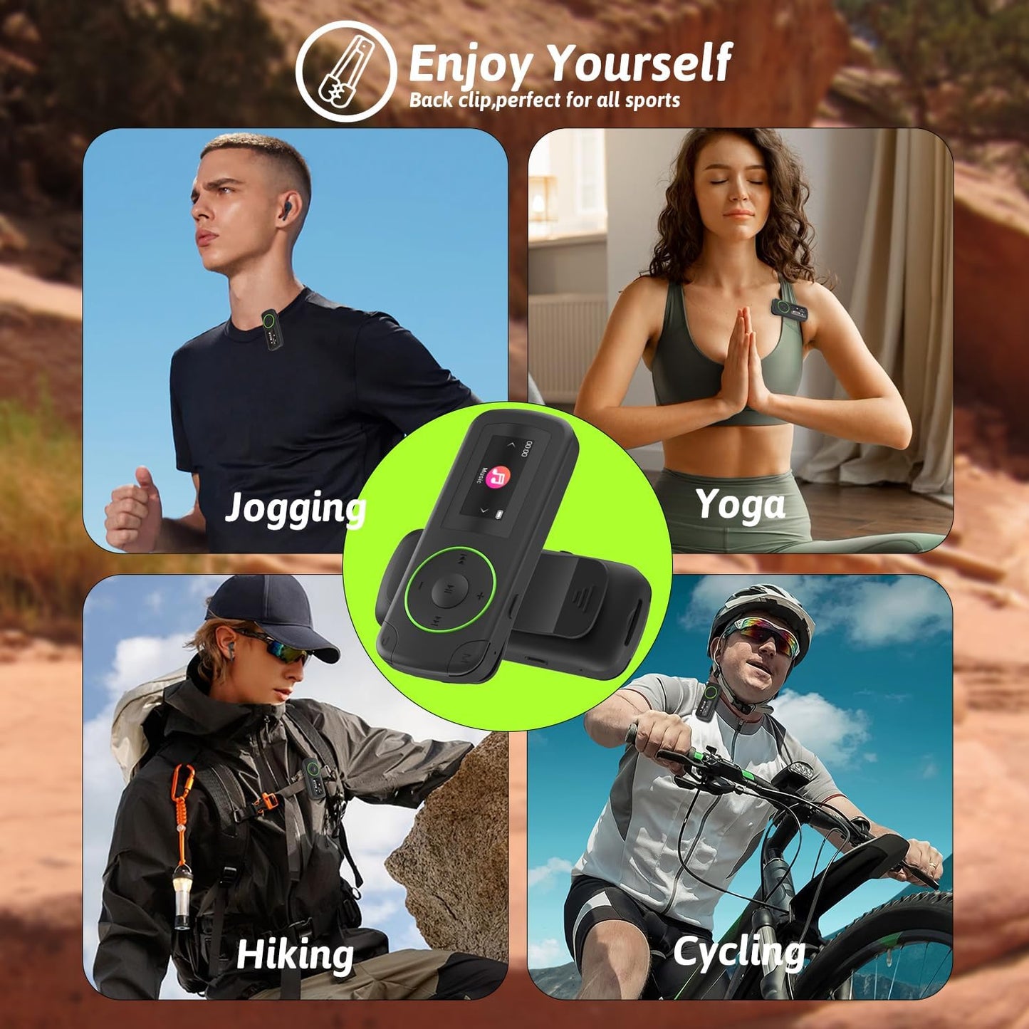 wiwoo 64GB MP3 MP3 Sport Clip on Player with Bluetooth- Superlight Mini Player with FM Radio,Recorder,MicroSD