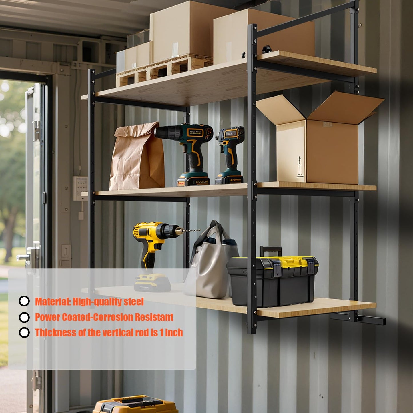 4 Pack Shipping Container Shelves Bracket with 60"(H) X 24"(W), DIY Adjustable 3-Tier Shipping Container Shelving for Heavy Duty Trailer Universal,1300LBS Capacity
