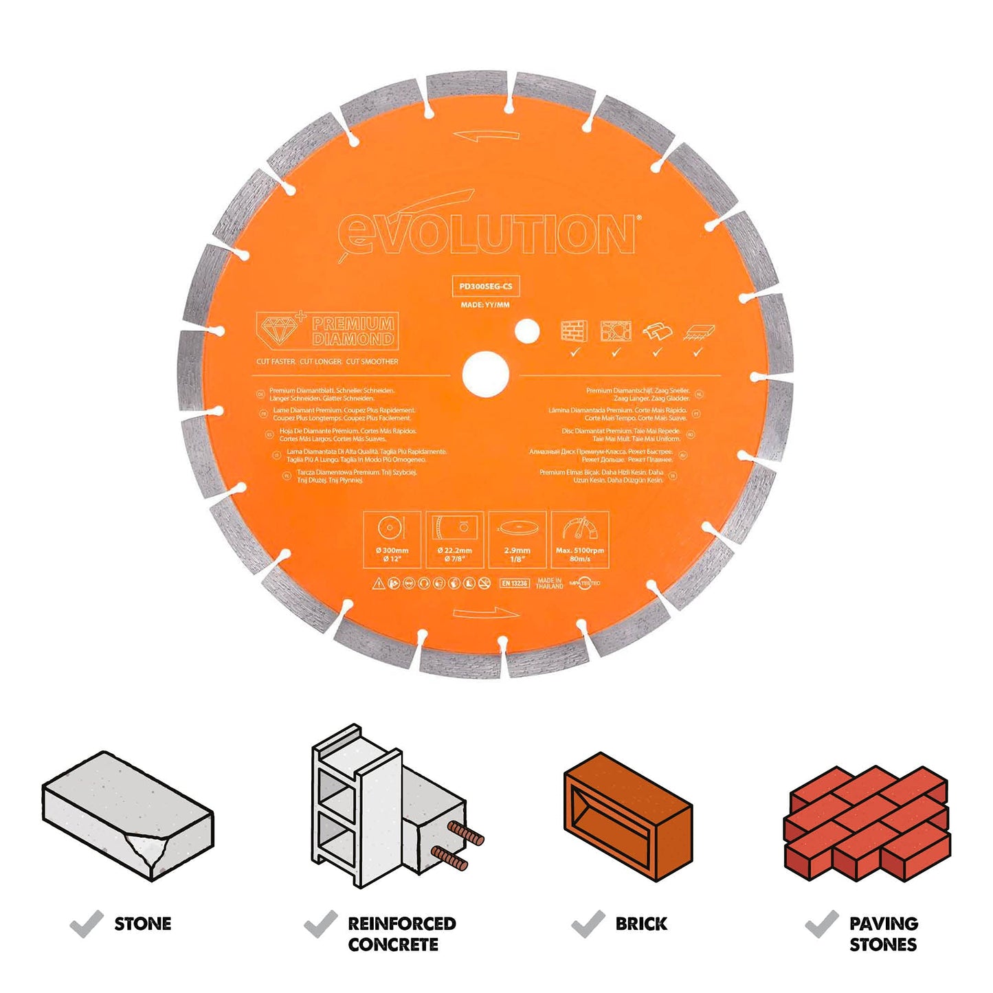 Evolution Power Tools Premium Diamond Blade 12-Inch for Disc Cutter, Concrete Saw | 1 Inch Arbor | High Diamond Concentration | Segmented Diamond Blade for Masonry, Brick, Stone, Roof Tile, Concrete