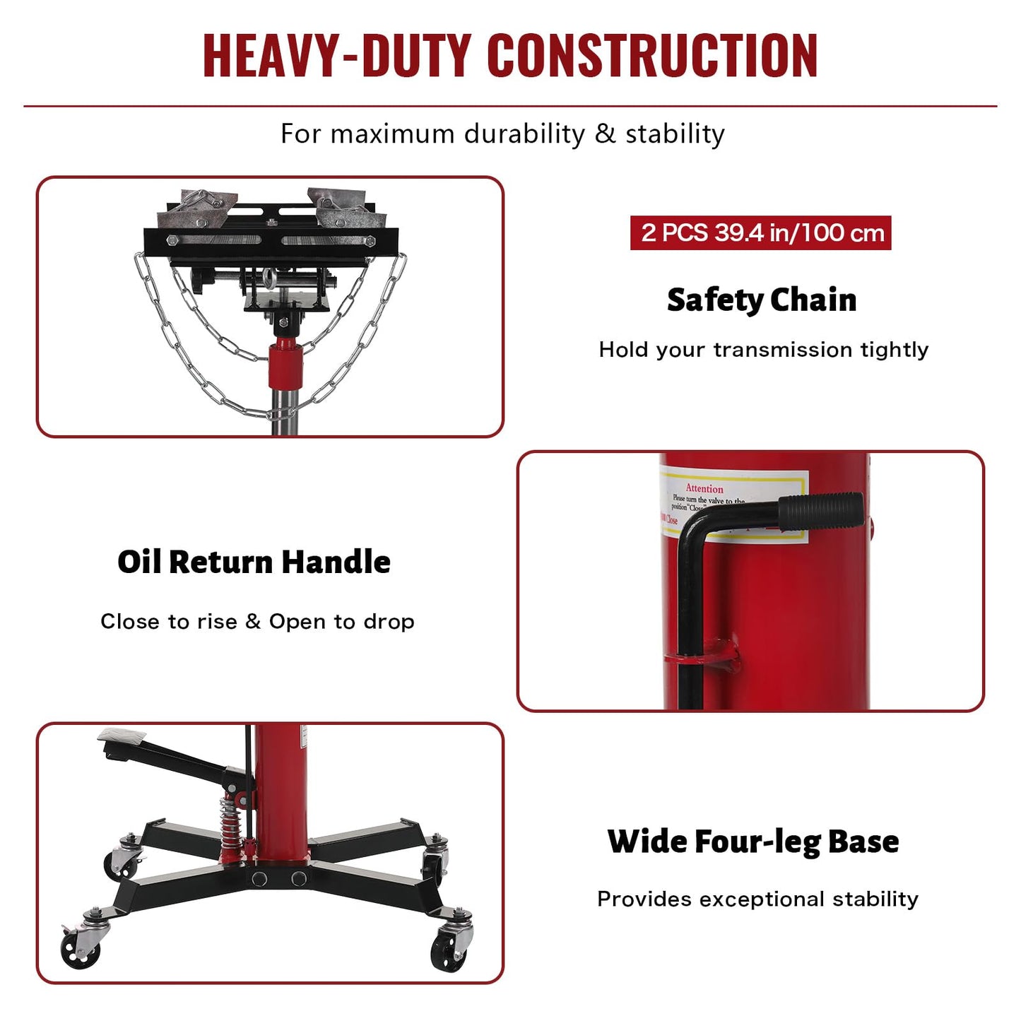 1100lbs Transmission Jack Lift with Anti-Slip Rubber Pad, Adjustable Telescoping Hydraulic Transmission Jack, High Lift Single Telescopic Jacks Hoist w/Pedal, 33.8" to 72.8" Lifting Range
