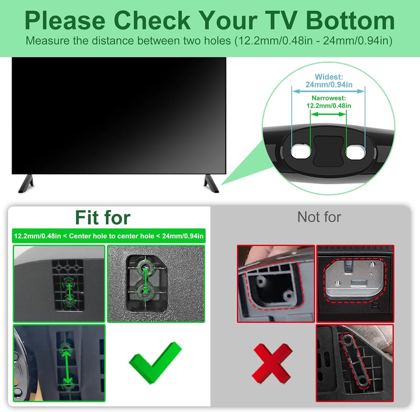 1.22cm/0.48inch 2.4cm/ 0.94inch, TV Stand for Sceptre TV Legs, for Sceptre TV Base Stand, Compatible with TV Holes