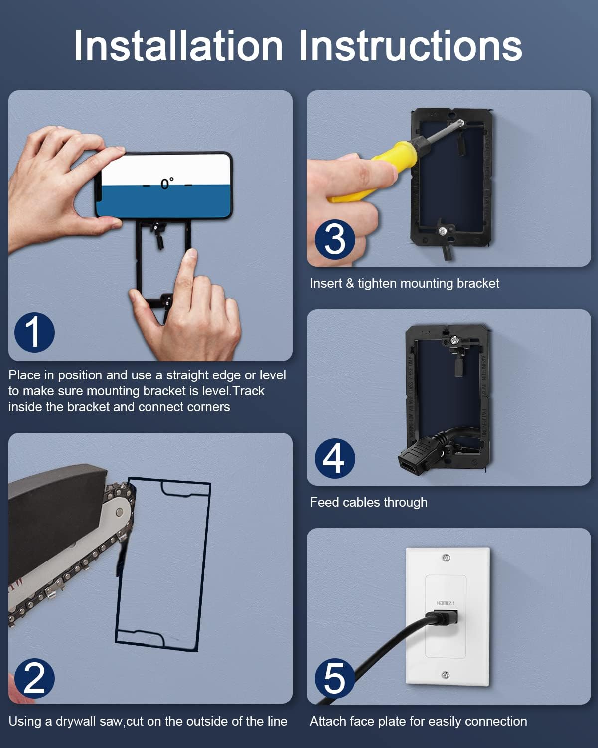 2.1 8K 8K@60Hz 4K@120Hz, 3D, 48 HDMI Wall Plate, ELECTOP HDMI Wall Outlet Pass Through with Low Voltage Metal Mounting