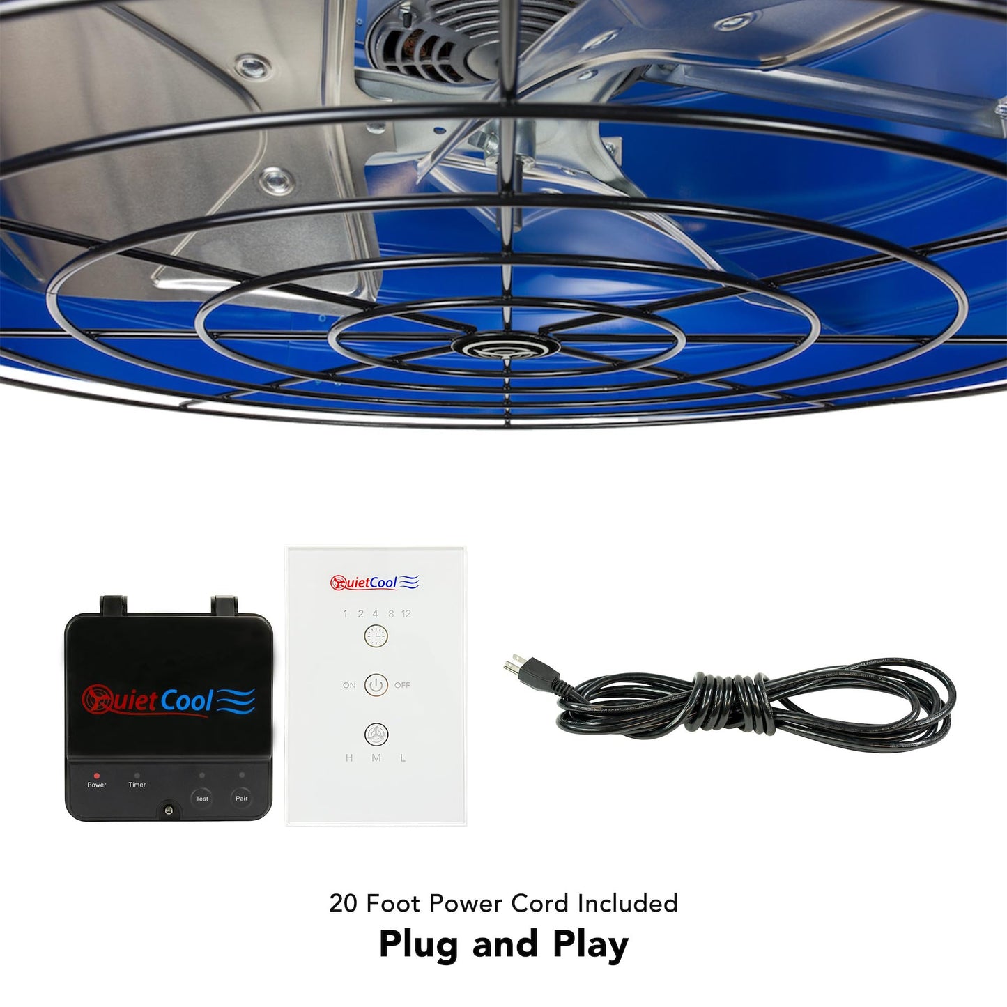 Quietcool QC CL-5400 RF Classic Advanced Whole House Fan with Wireless Control - Up to 5024 CFM - Two Speed - Covers up to 2,512 SQFT - 10 Year Warranty - Removable Grille