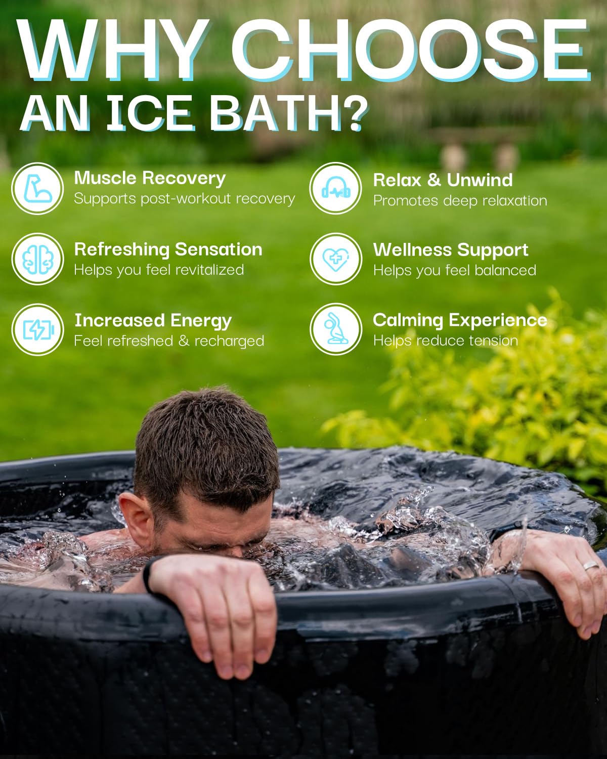 Inflatable Ice Bath Tub for Athletes Compatible with Water Chiller Cold Plunge Tub for Recovery with Insulated Lid, Groundsheet and Backpack, Drop Stitch Construction, 130 Gallon