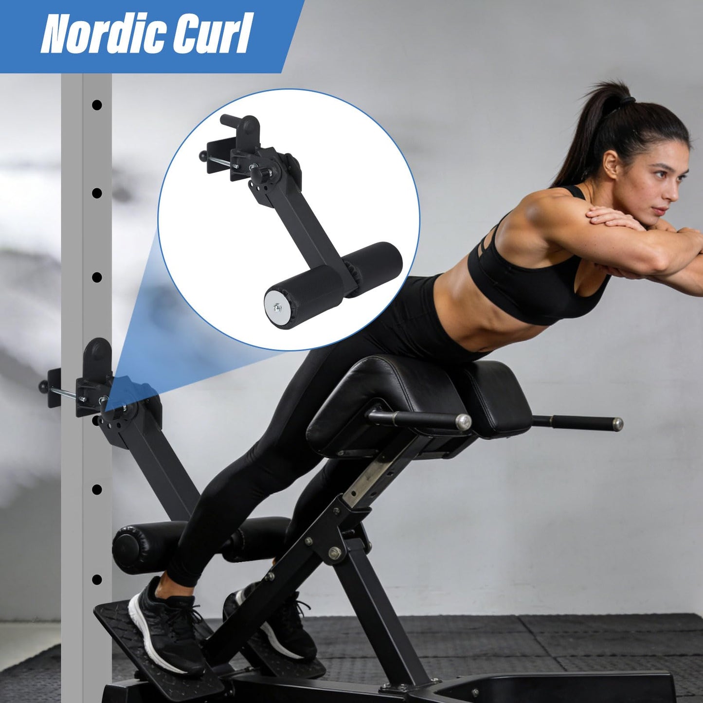 Nordic Hamstring Curl Squat Rack Attachment for 3x3 Power Rack with 5/8" or 1" Hole - Adjustable Power Rack Leg Lock with High-Density Recovery Foam Padding, Home Gym Equipment for Leg Workouts