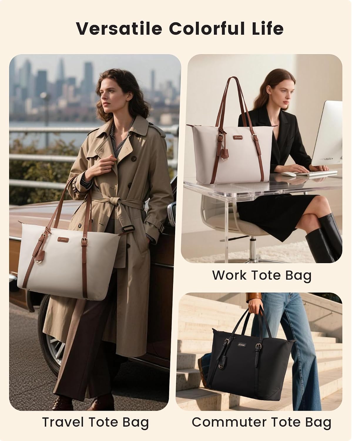 LOVEVOOK Laptop Tote Bag for Women, Lightweight Work Tote with Cup Holder, Waterproof Large Computer Bag for Office