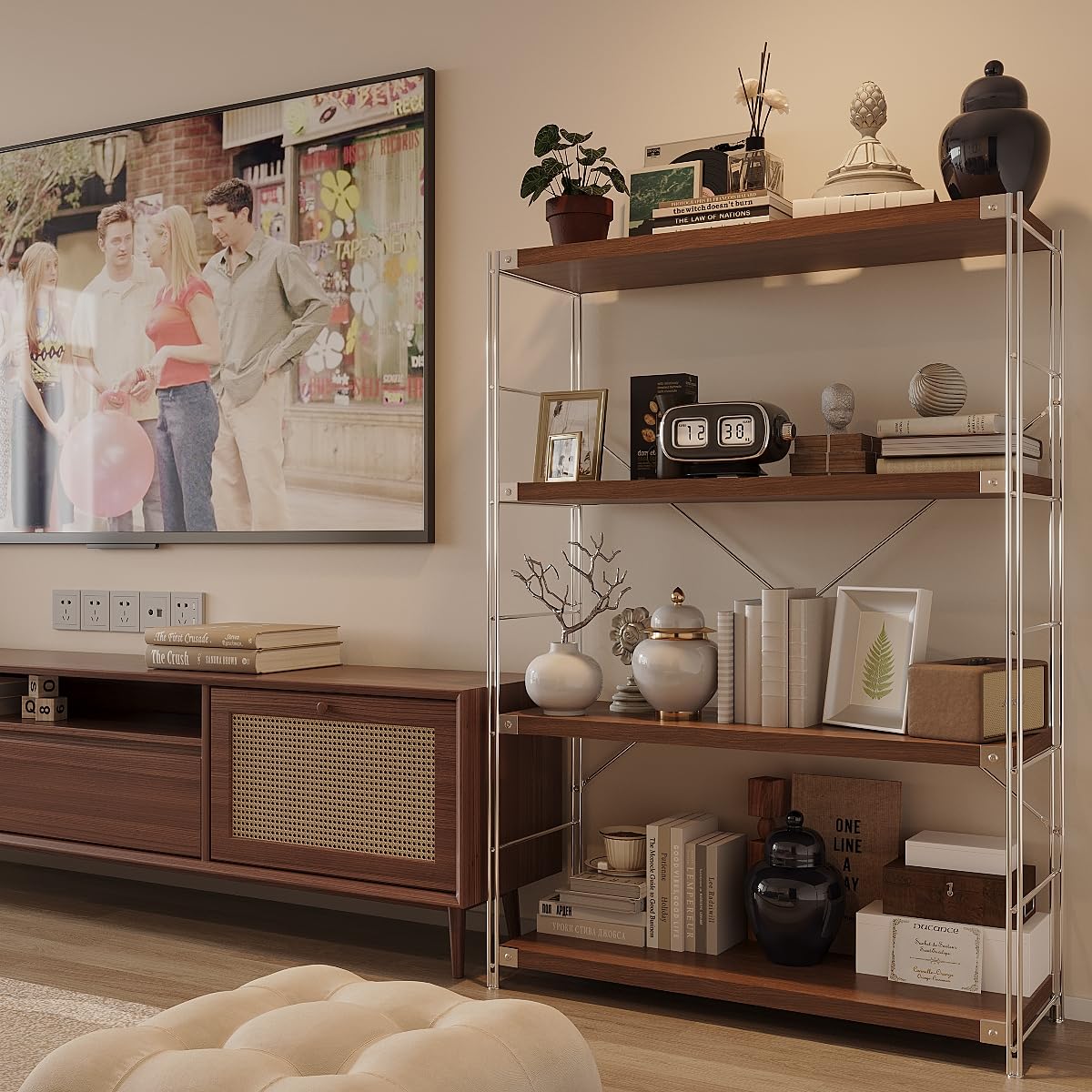 Achene 4-Tier Industrial Bookshelf, Storage Bookcase for Living Room, Bedroom, Office, Study Room,and Kitchen, 35.43"x11.81"x51.18" Inches(Dark Walnut, 4T36IN)