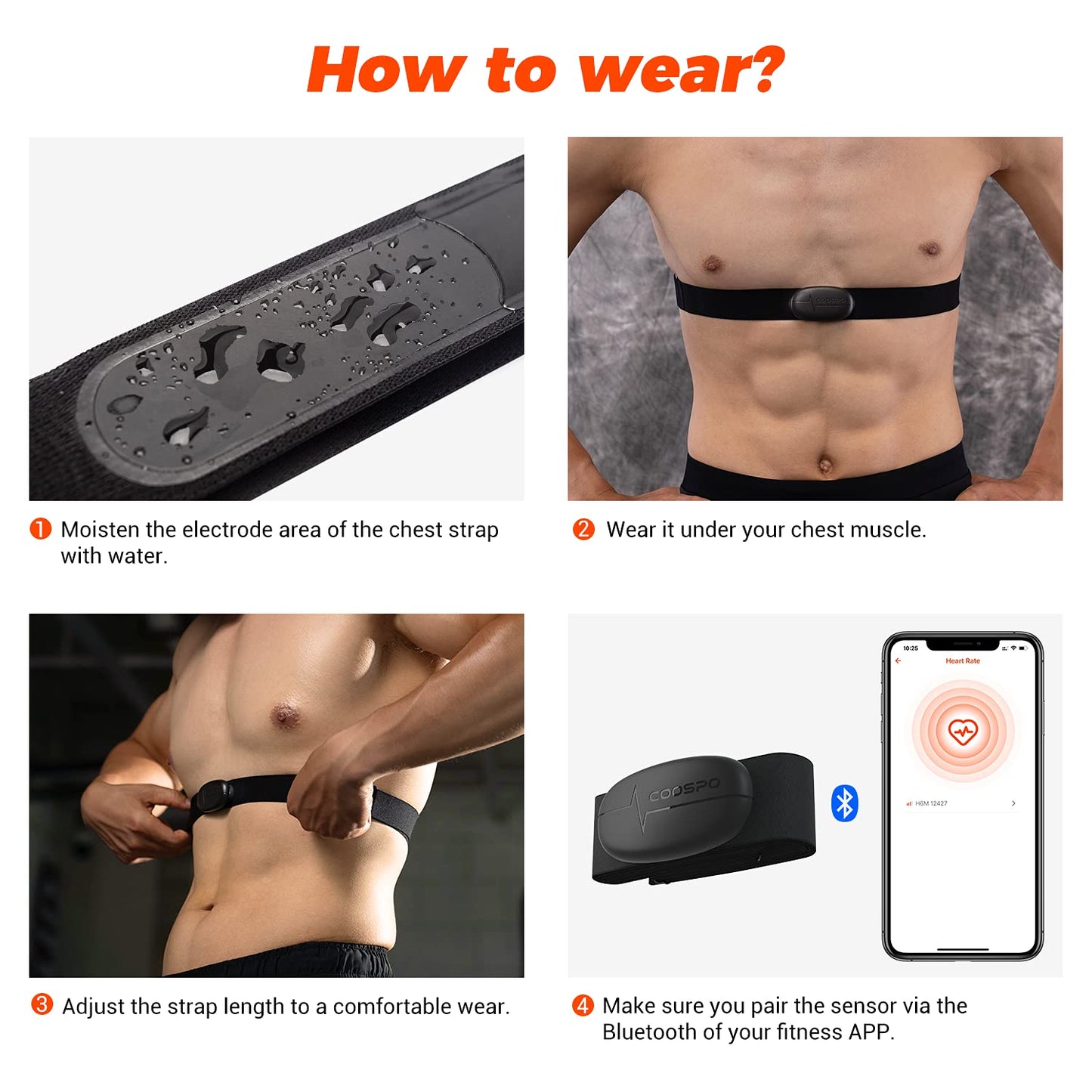 COOSPO H6 Heart Rate Monitor Chest Strap Bluetooth 4.0 ANT+ IP67 Chest Heart Rate Sensor for Peloton Polar DDP Yoga Map My Ride Garmin Sports Watches