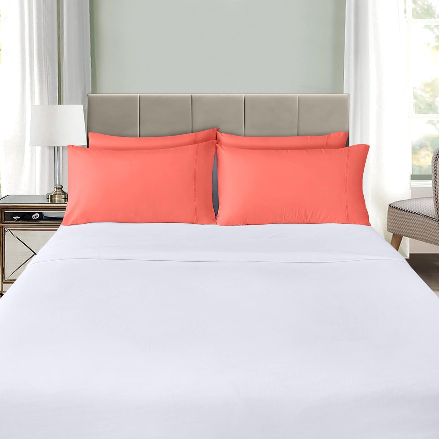 Utopia Bedding King Pillow Cases - Soft Brushed Microfiber - 4 Pack | Fade Resistant 20 X 40 Inches (Coral)