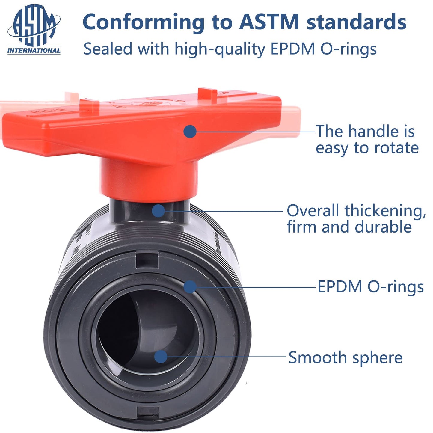 AIPOR True Union Ball Valve 4" with Full Port (1-Pack), Rated at 230 PSI, UPVC Full Flow Ball Valve - U.S. ASTM EPDM O-Rings and Reversible PTFE Seats, 4 inch Socket (4")