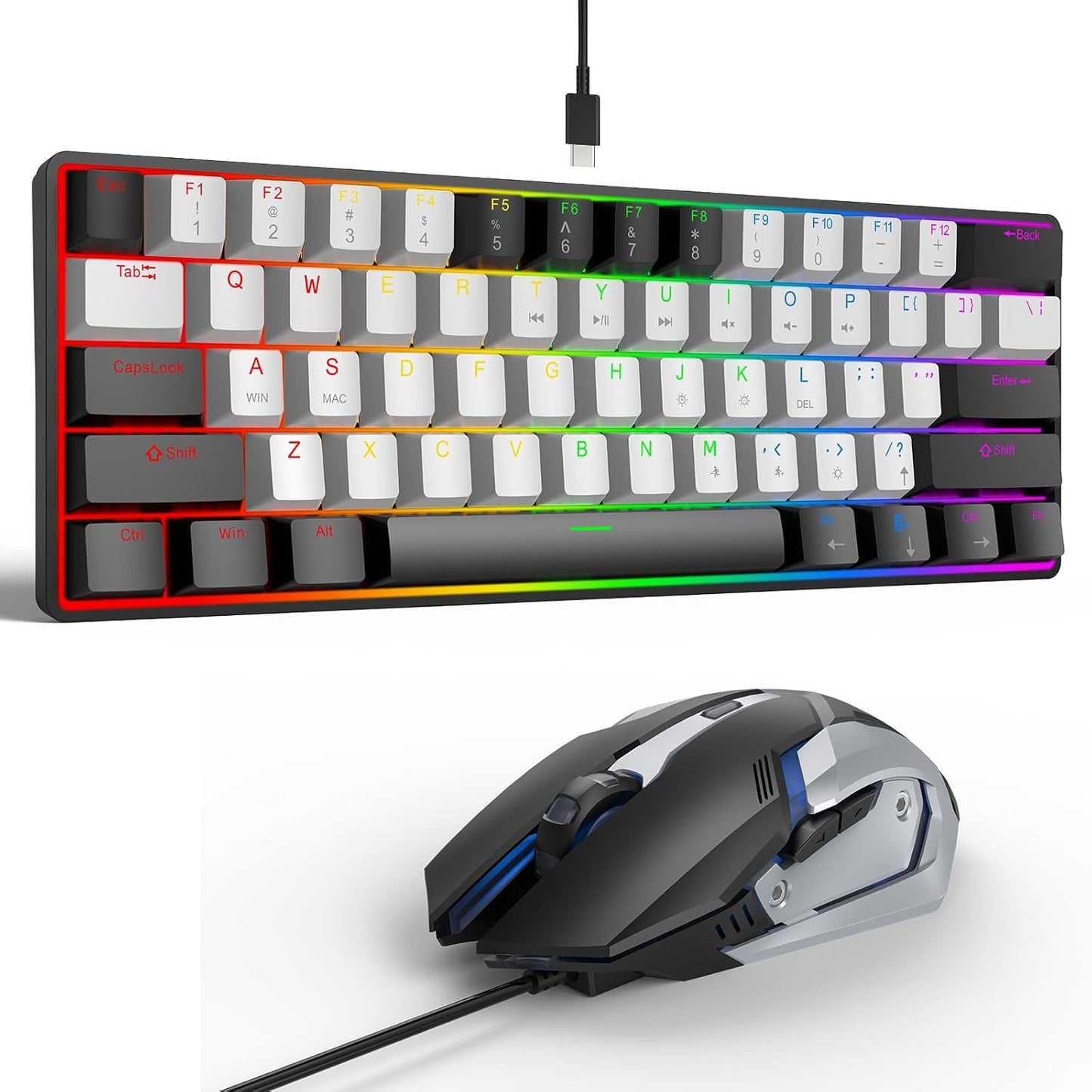 LAMA 60% 61 PS4, Mini Keys Mechanical Keyboard with Red Switches, LED Backlit, Small Portable Gaming Wired Keyboard