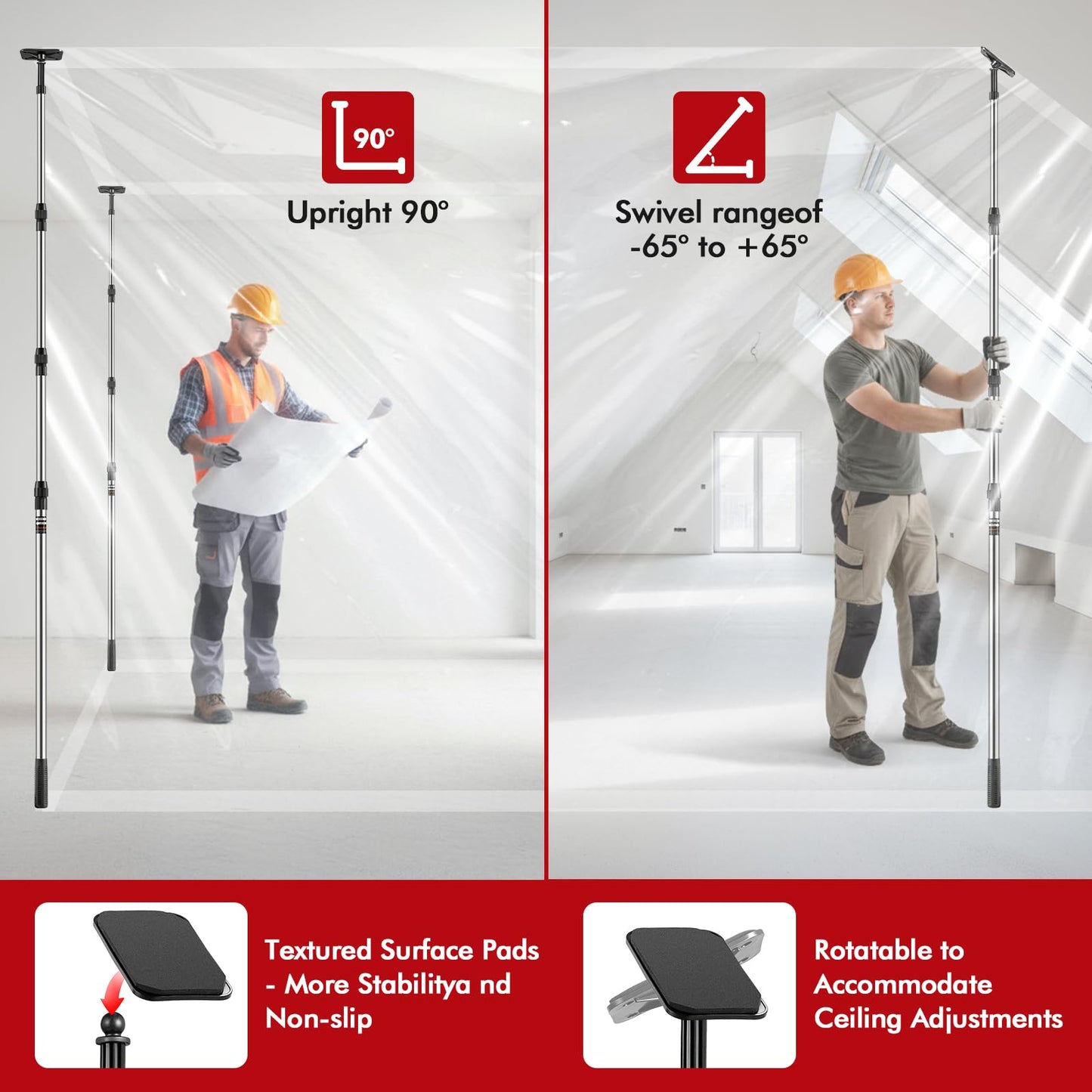 Teodute 10FT Dust Barrier Poles, 4 Pack Spring Retractable Zipper Wall Poles for Dust Barrier System with 2 Heavy-Duty Zippers & Plastic Film, for Interior Decoration, Remodeling & Isolation Work