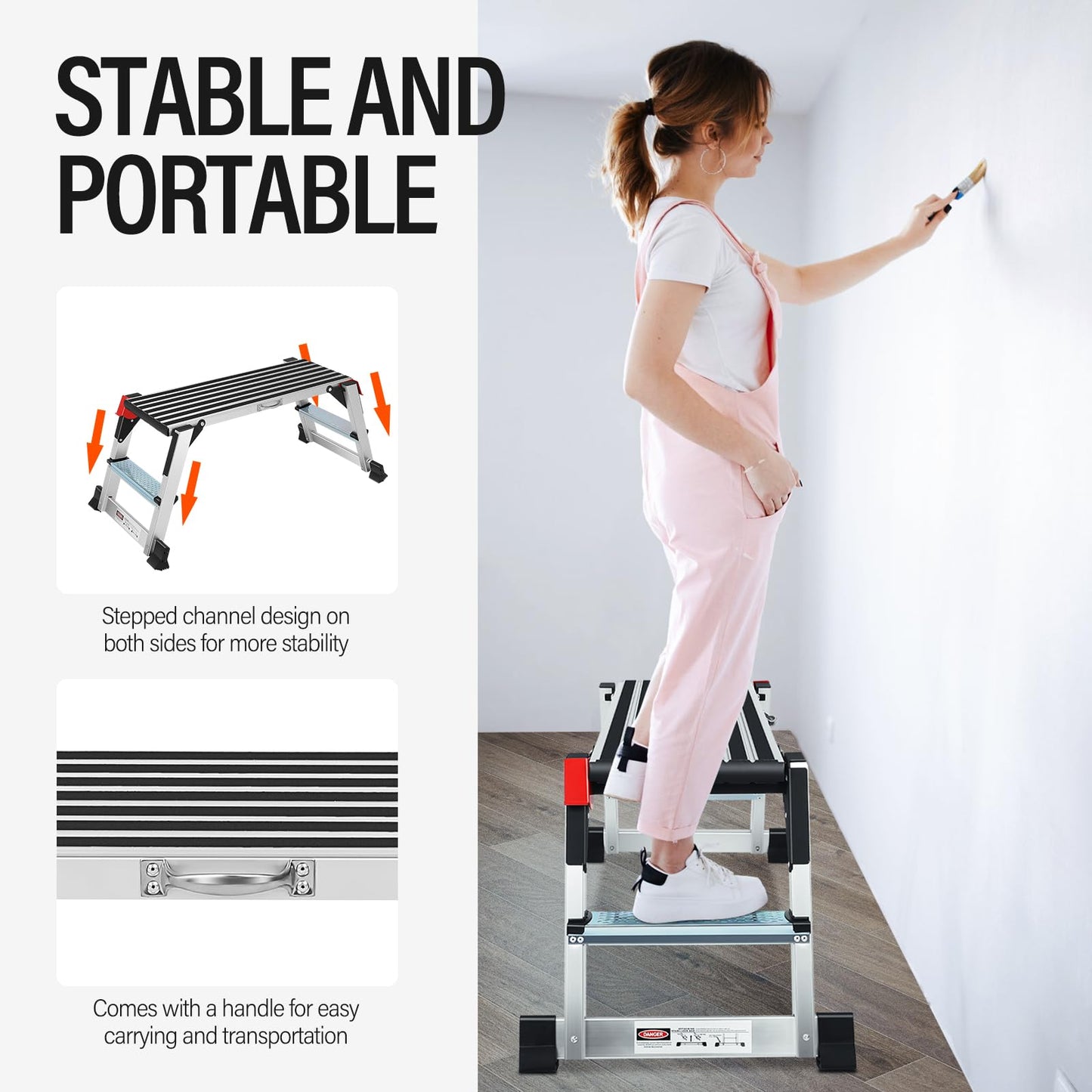 Work Platform Step Ladder, Aluminum Work Platform 36"×12"×18" Step Stool Foldable for Washing Vehicles, Cleaning, Painting 330 LBS Capacity