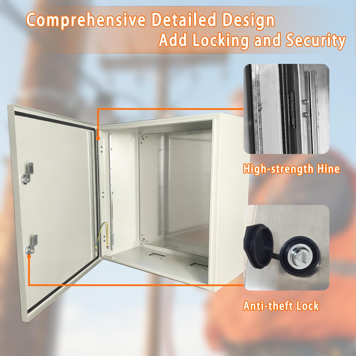 NBCYUNER 24x24x12 Electrical Enclosure Box NEMA 4 Outdoor Enclosure, IP66 Waterproof & Dustproof Cold-Rolled Carbon Steel Hinged Junction Box for Outdoor Indoor Use