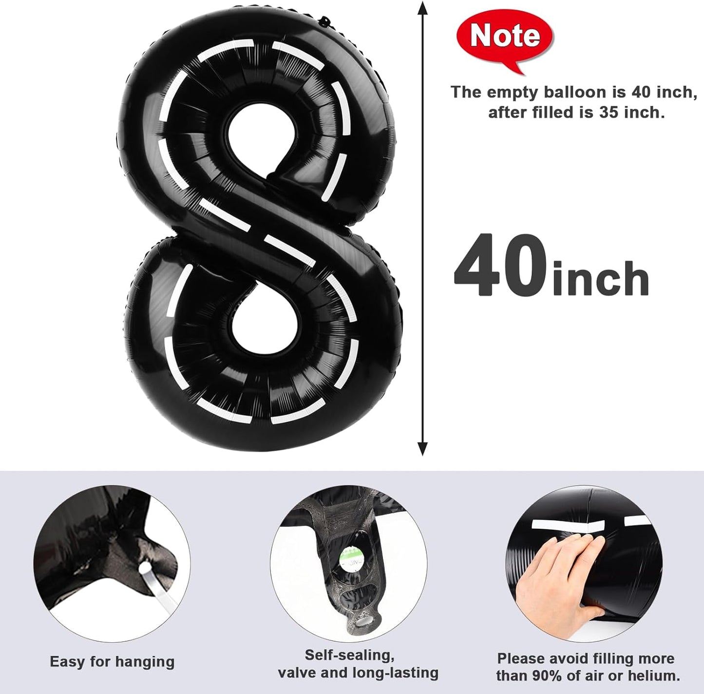 40 Inch Number 8 Balloon - Black 8th Birthday Decorations | Perfect for Men, Boys, Weddings & Graduations