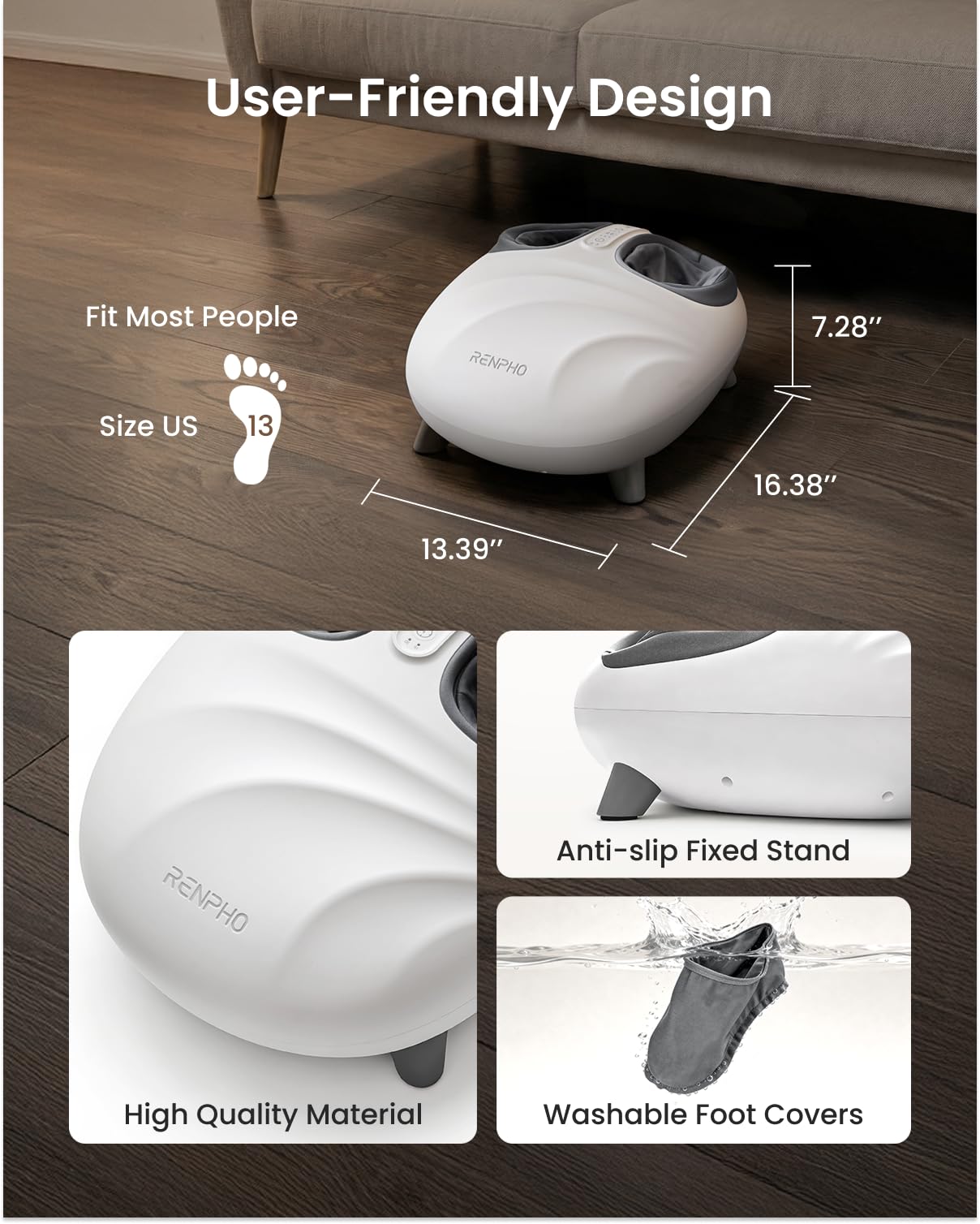 RENPHO Shiatsu Foot Massager with Pressure Monitor Tech, Full-Foot Massage Machine with Kneading & Compression for Plantar Fasciitis, Fathers Day Massager, Birthday Gifts for Women Men Dad Husband