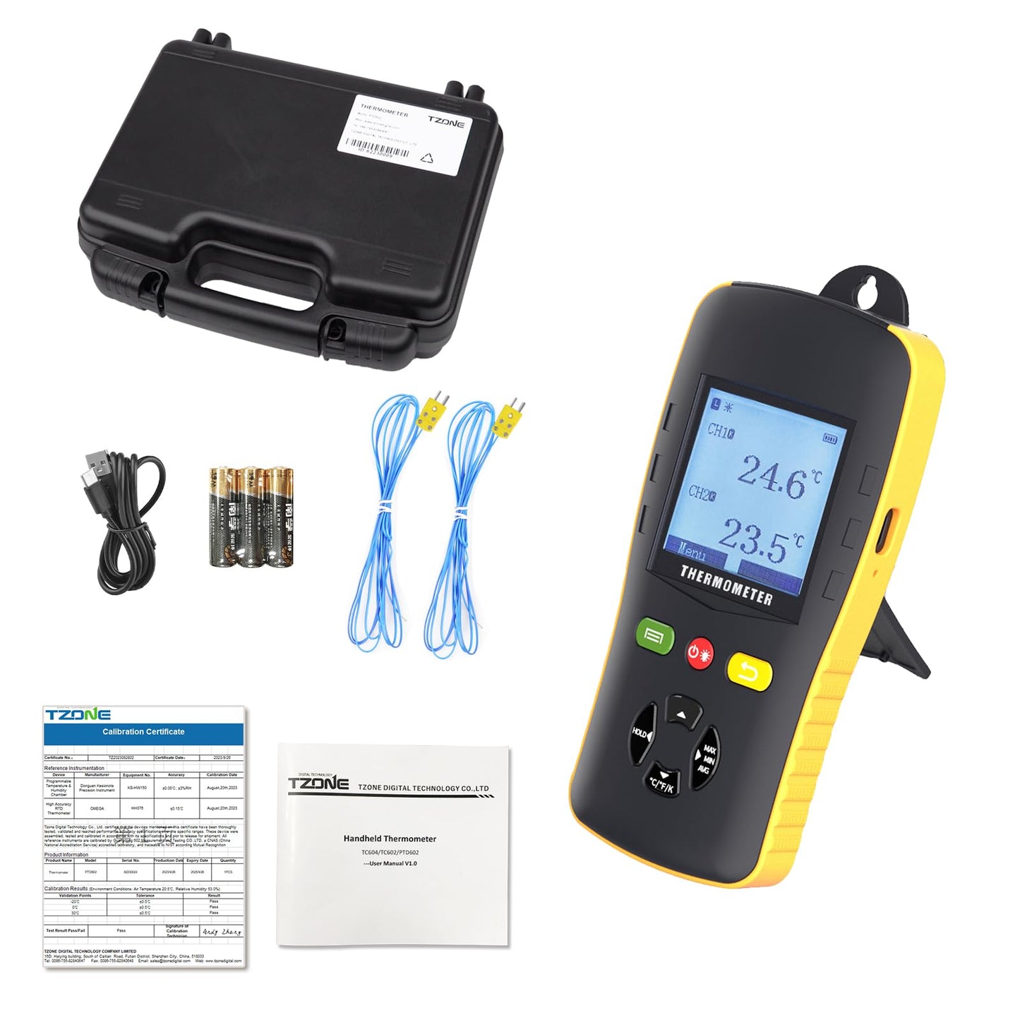 Tzone Thermocouple Thermometer Dual Probes Thermocouple Data Logger for K/T/J Sensor Dual Channel Temperature Datalogger USB, Digital Temp Recorder with 61440 Recordings for HVAC Lab Industrial Oven