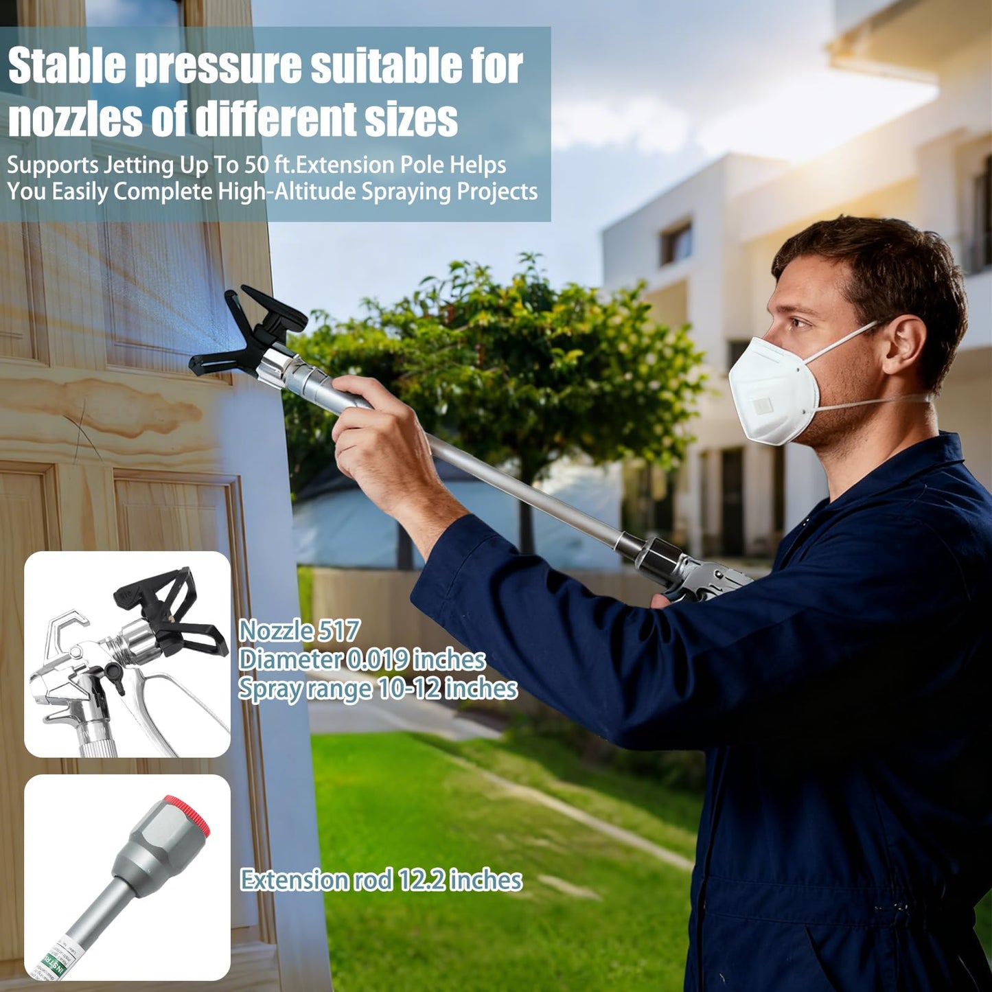 2900PSI Airless Paint Sprayer, 650W 7/8HP High Efficiency Airless Sprayer,0.24GPM Electric Paint Sprayer with Rod & Kits, Indoor/Outdoor DIY to Industrial Spraying (Black)