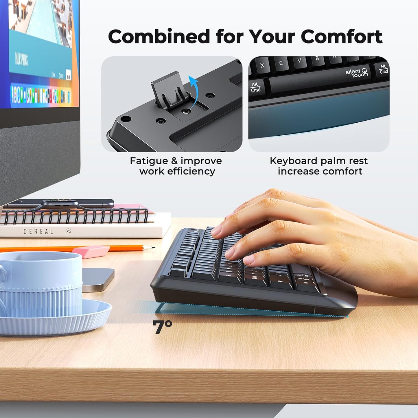 Meetion Gamer 2.4G/Bluetooth 3800 Set Wireless Keyboard and Mouse Combo, Silent Full-Size Cordless Keyboard Mouse