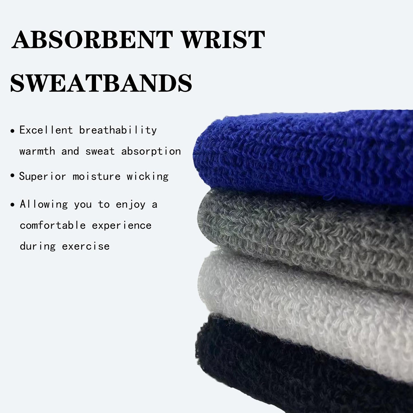 6 Inch Wrist Sweatbands Tennis Wrist Bands Absorbent Sweat Band for Men and Women Sport Long Wrist Bands, Breathable Cotton Athletic Sweatbands for Basketball, Workout, Running (4 Pack)-Black