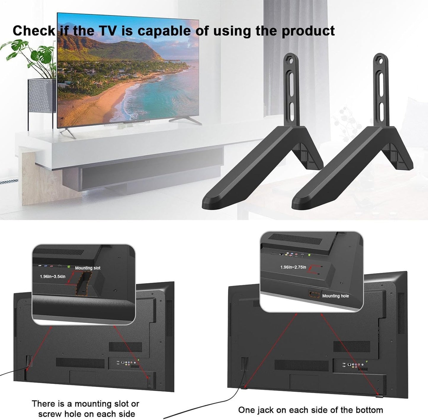 Generic 32-65 Inch 45kg 20-55mm Universal TV Stand Legs | Aluminum Alloy, Fits TVs | Height Raising Feet for Flat