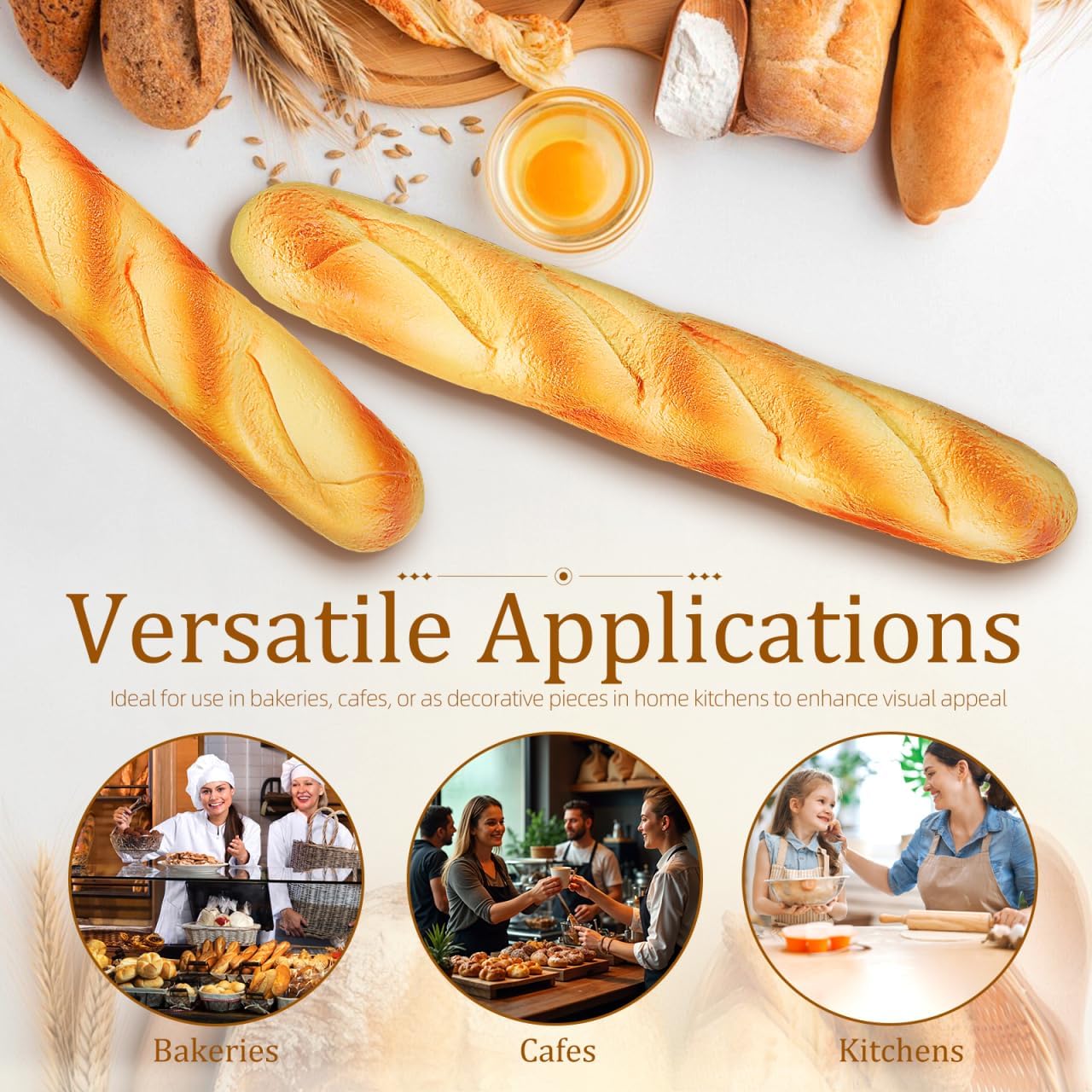 2PCS 13.6" Homoyoyo Realistic Fake Bread Long Artificial French Bread Loaves Soft Squishy PU Golden Color - Fake Food