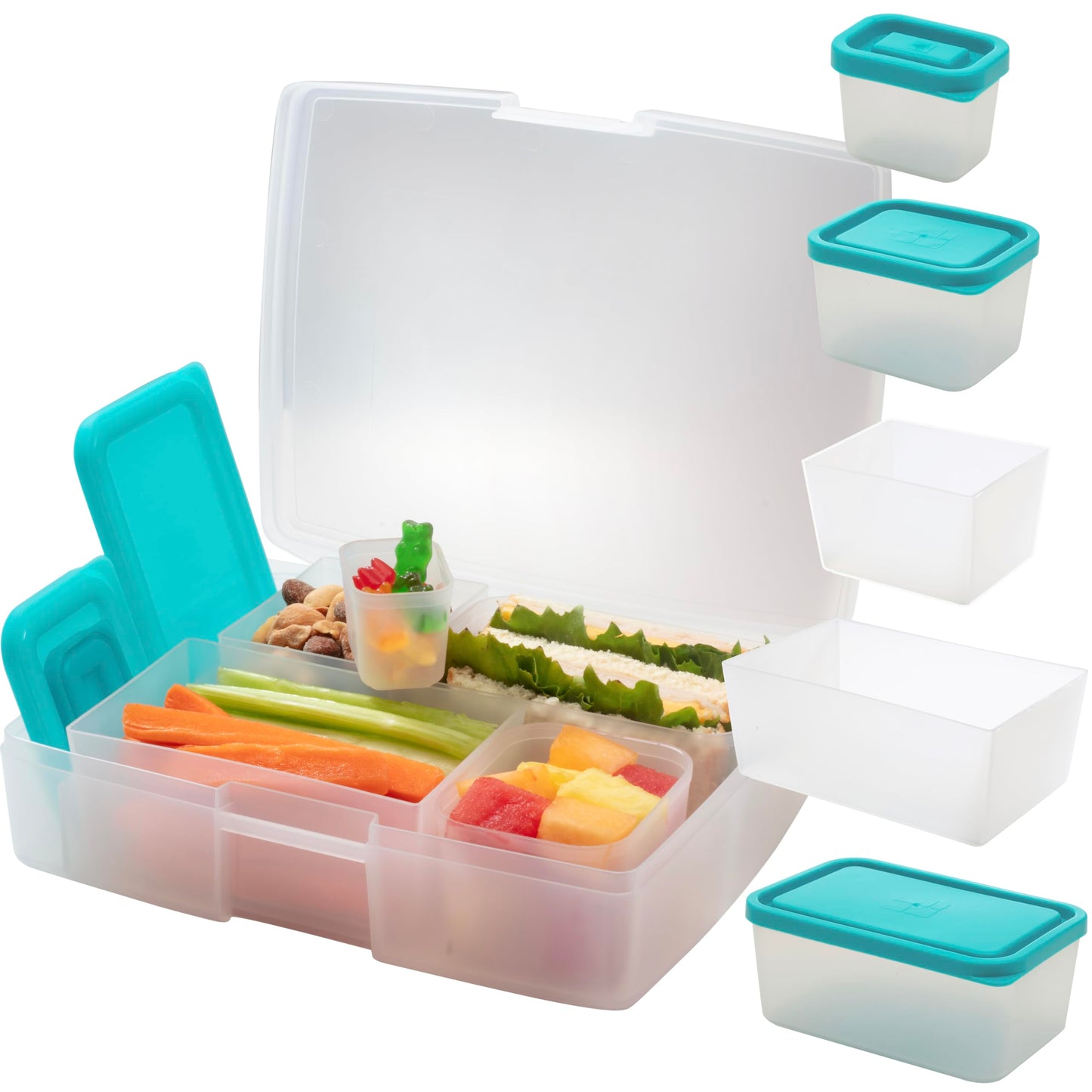 Bentology Bento Lunch Box Set w 5 Leakproof Made-to-Size Snack Containers & Built-In Utensil Holder- Meal Prep Made Easy w Reusable, Kid's Back to School or Office- Durable, BPA Free, Dishwasher Safe