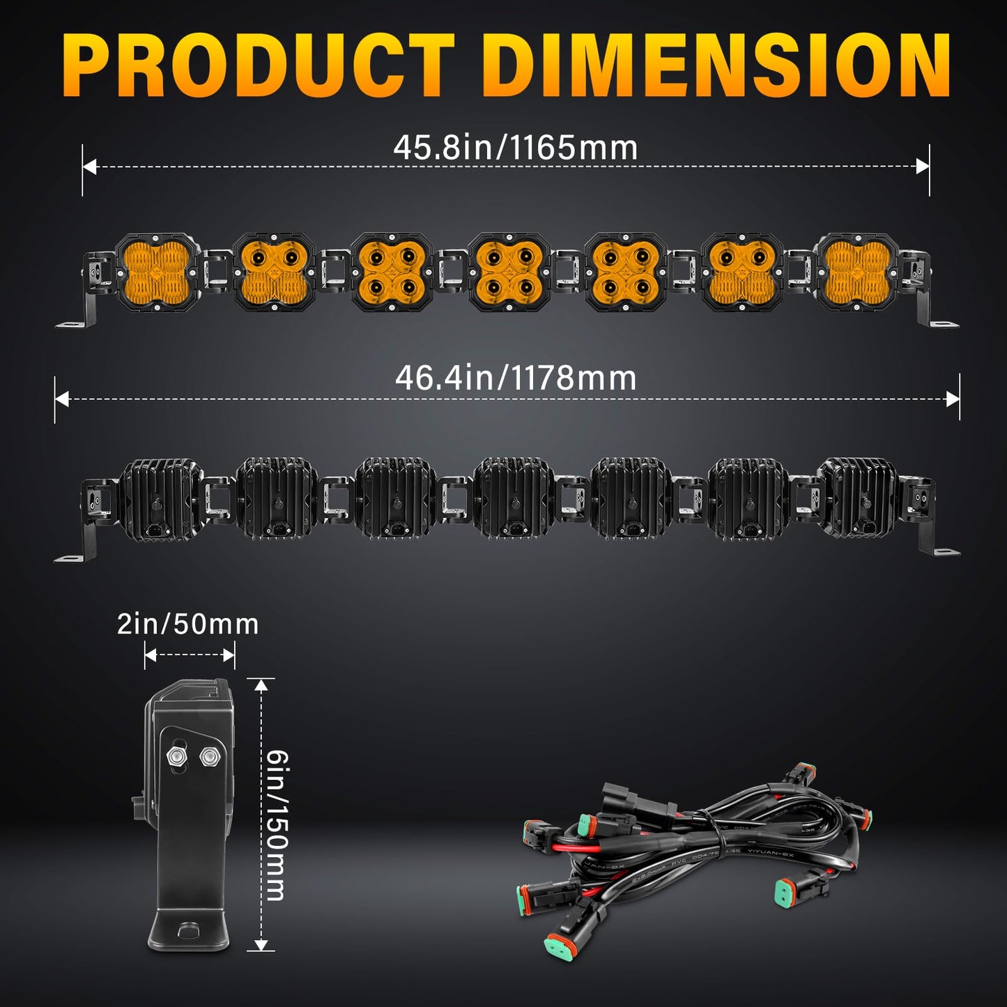 SKYWORLD 7 Pcs Amber Cube LED Pod Light, 4 Inch 30W Spot Flood Combo Beam Work Lights with Wire kit,3055K Car Off-Road Driving Lamp for ATV, UTV, 4x4, Tractor,Truck,Motorcycle