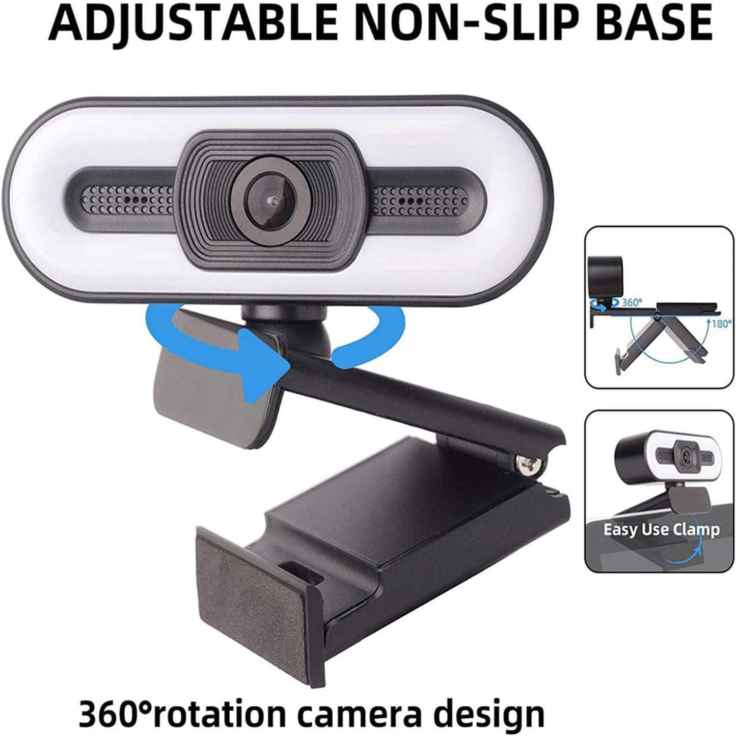 Yoidesu 1080P Webcam for PC, HD Webcam with Adjustable Ring Light and Microphone, Rotatable Wide Angle Camera, Plug