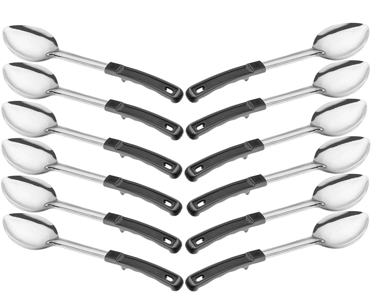 13" Stainless Steel Serving Spoons – (Pack of 12) | Commercial Kitchen Utensils | Restaurant Quality Chef Basting Spoon with Heat-Resistant Coated Handle (12)