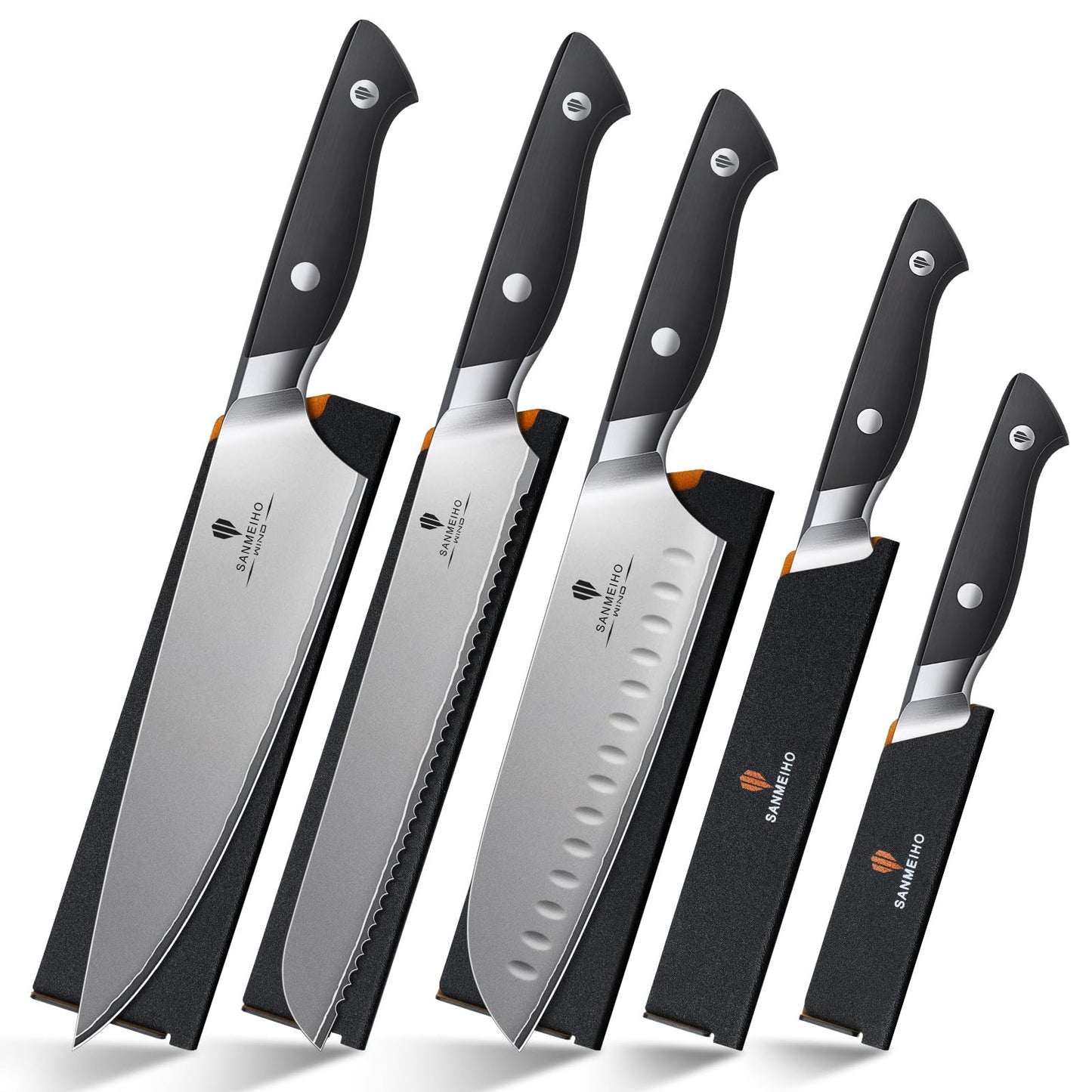 SANMEIHO 10 PCS Knife Set with Knife Sheath, Japanese Kitchen Knife Set with 5 Layers High Carbon 9Cr18Mov Stainless Steel, Sharp Professional Chef Cooking Knife with Ergonomic Handle, Dishwasher Safe