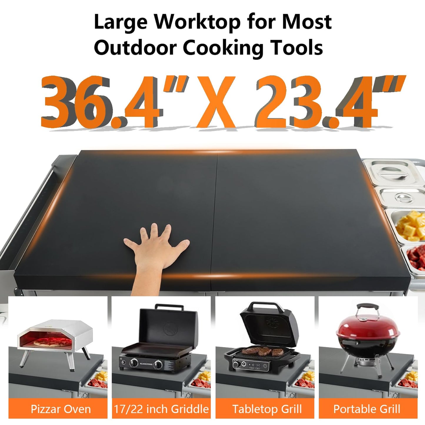 Pizza Oven Table Heavy Duty Outdoor Grill Cart for Blackstone 17/22 Inch Griddle Metal Prep Station fits Ninja Woodfire Ooni BBQ Worktable with Trash Holder Propane Storage Mesh Shelves Black