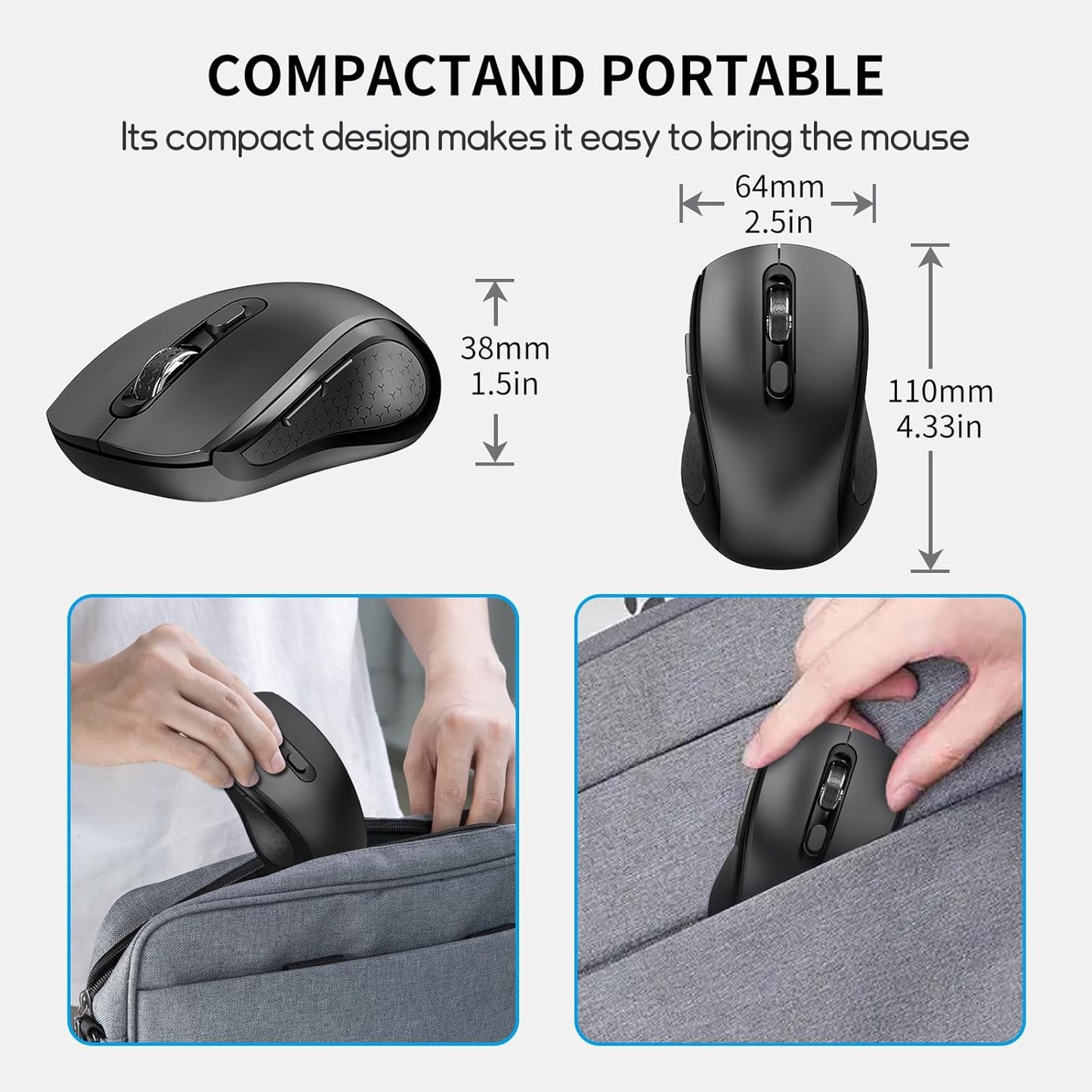 SHUNJINRUN 1000/1600/2400 6-Button Wireless Mouse with Side Buttons for Laptop, PC, Chromebook, Mac, MacBook, Silent