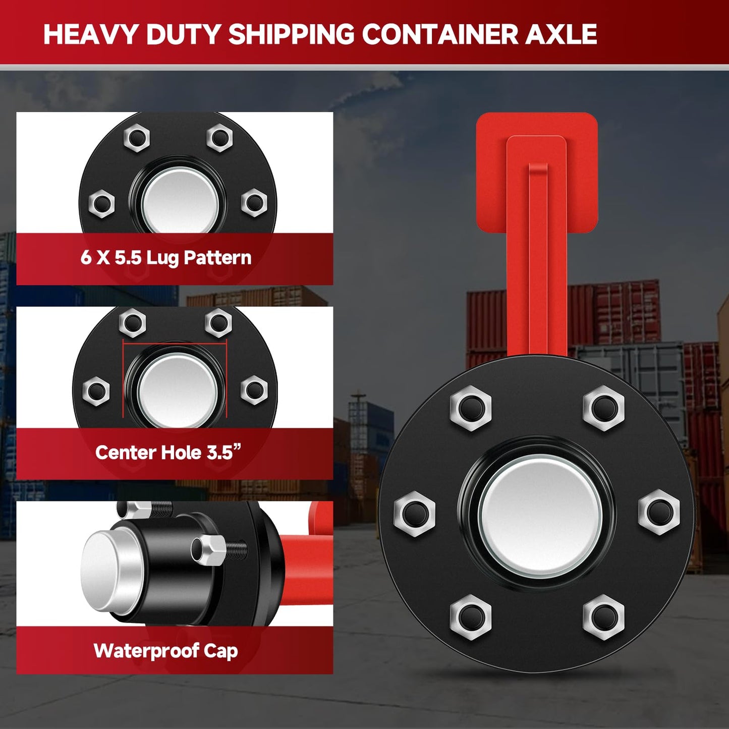 2Pack Shipping Container Wheels 6-Lug Wheels kit|Shipping Container Axles with Ratchet Tie Down-Moves 20ft.-40ft. Shipping Container |Shipping Container Accessories
