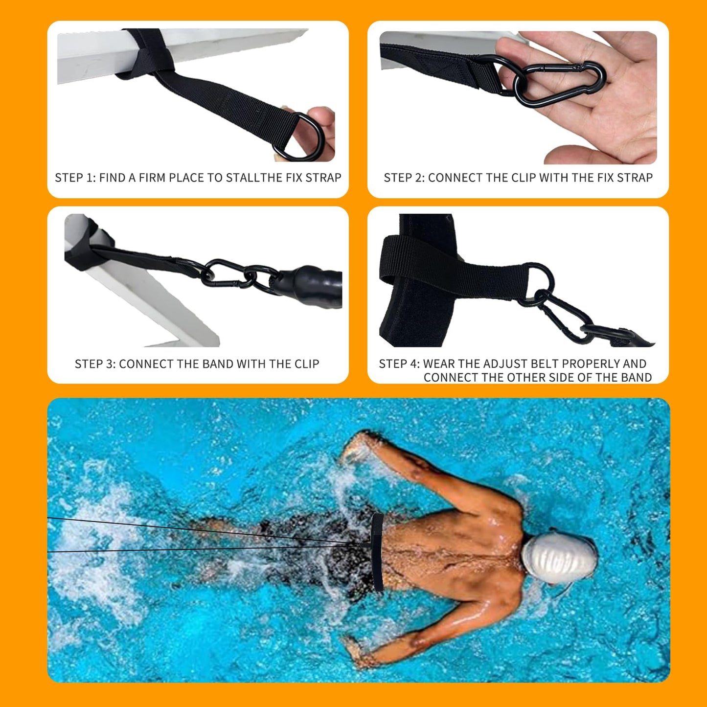 Ycendelion Swim Training Equipment, Pool Tether Aquatic Belt Exercise Resistance Band for Men and Women Improve Strength Power Agility