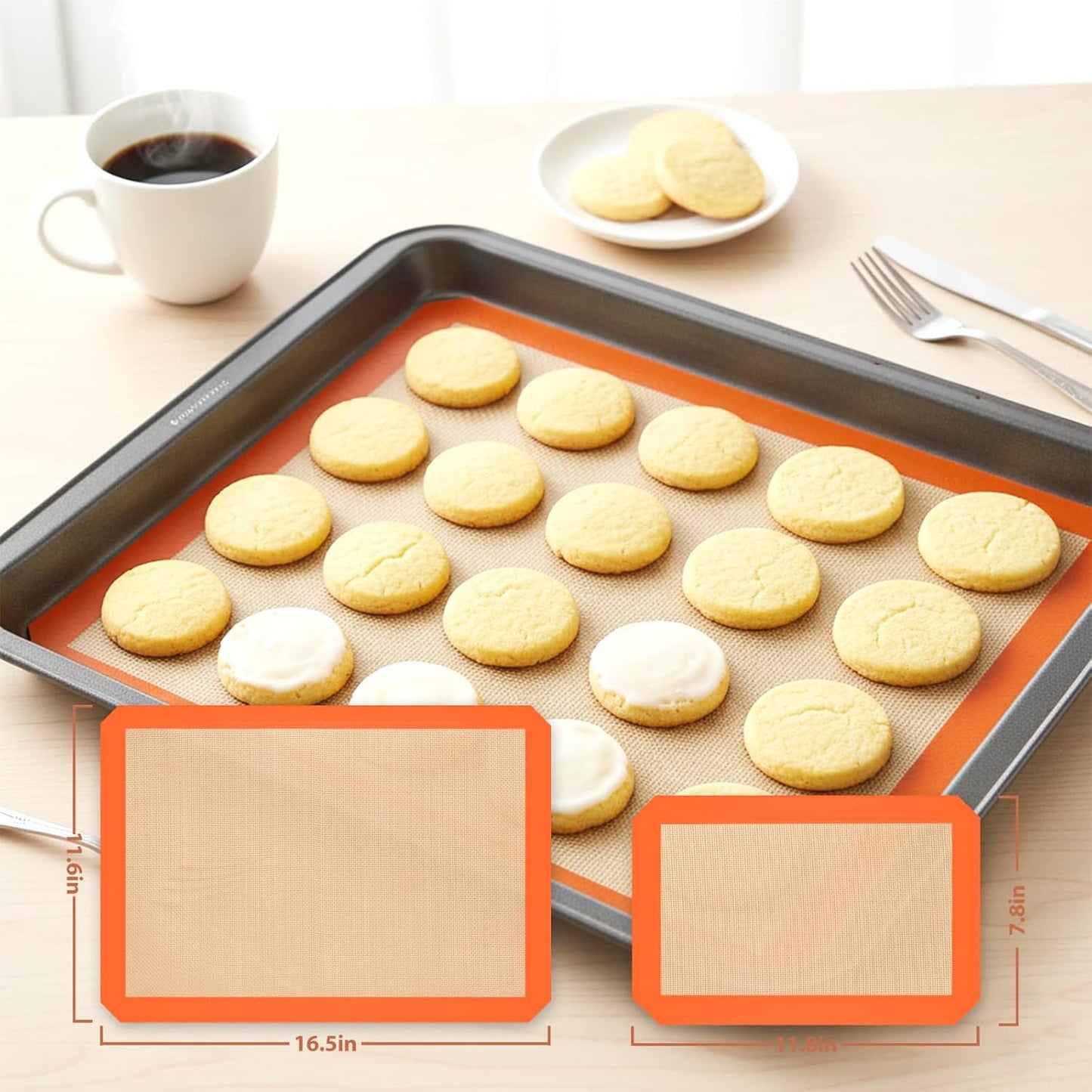 Skiennix Silicone Baking Mats - Non-Stick, Heat-Resistant & Reusable | 3-Piece Set in Orange for Cookies & Pastry