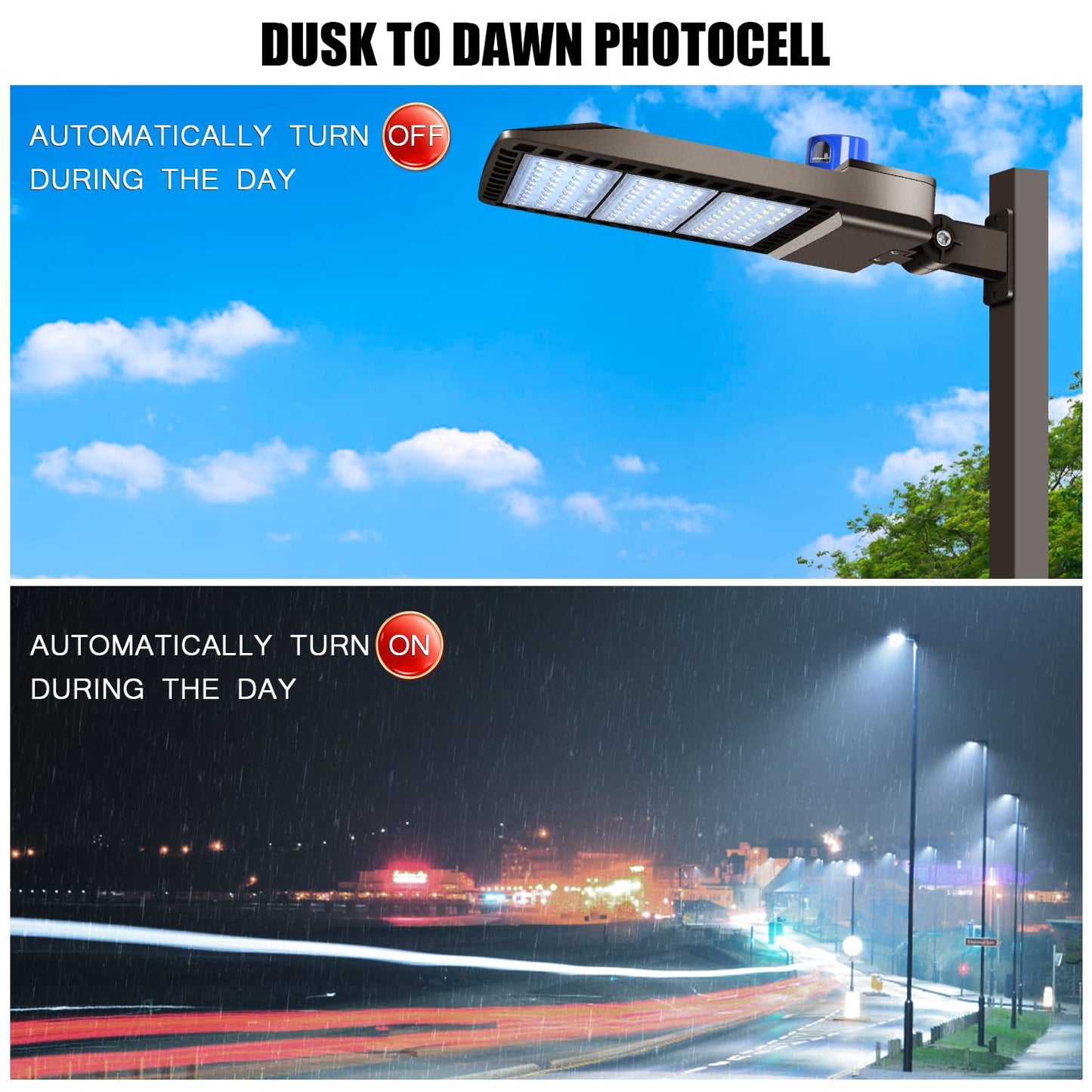 Juyace 300W LED Parking Lot Light Dusk to Dawn Outdoor Lighting Wall Mount Exterior Flood Commercial Outside IP65 Waterproof 100-277V Shoebox Street Security Area