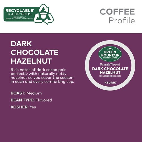 Green Mountain Coffee Roasters Dark Chocolate Hazelnut Coffee | 72 Keurig K-Cup Pods (6 Packs of 12)