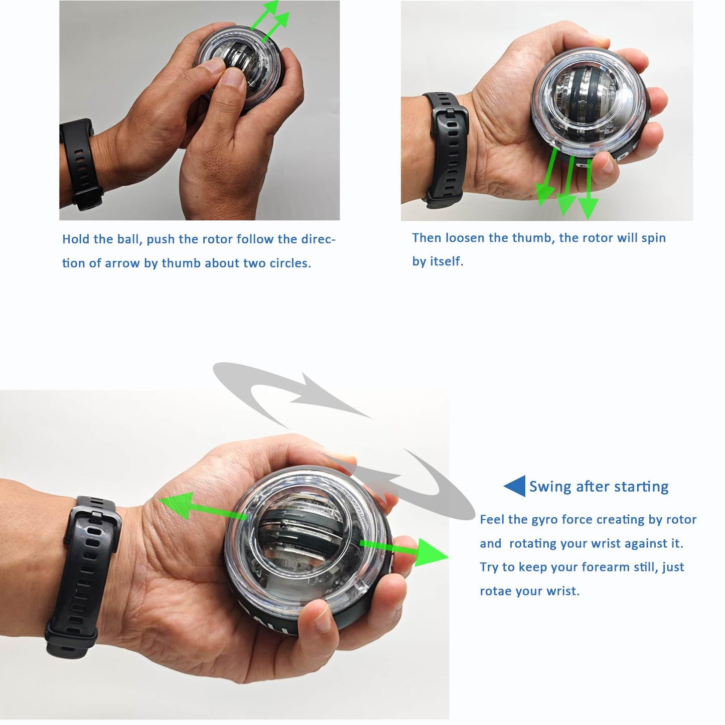 Gyro Ball Wrist and Forearm Strengthener, Gyroscopic Hand Exerciser for Grip, Wrist, Finger and Muscle Training (4, Multi-color)
