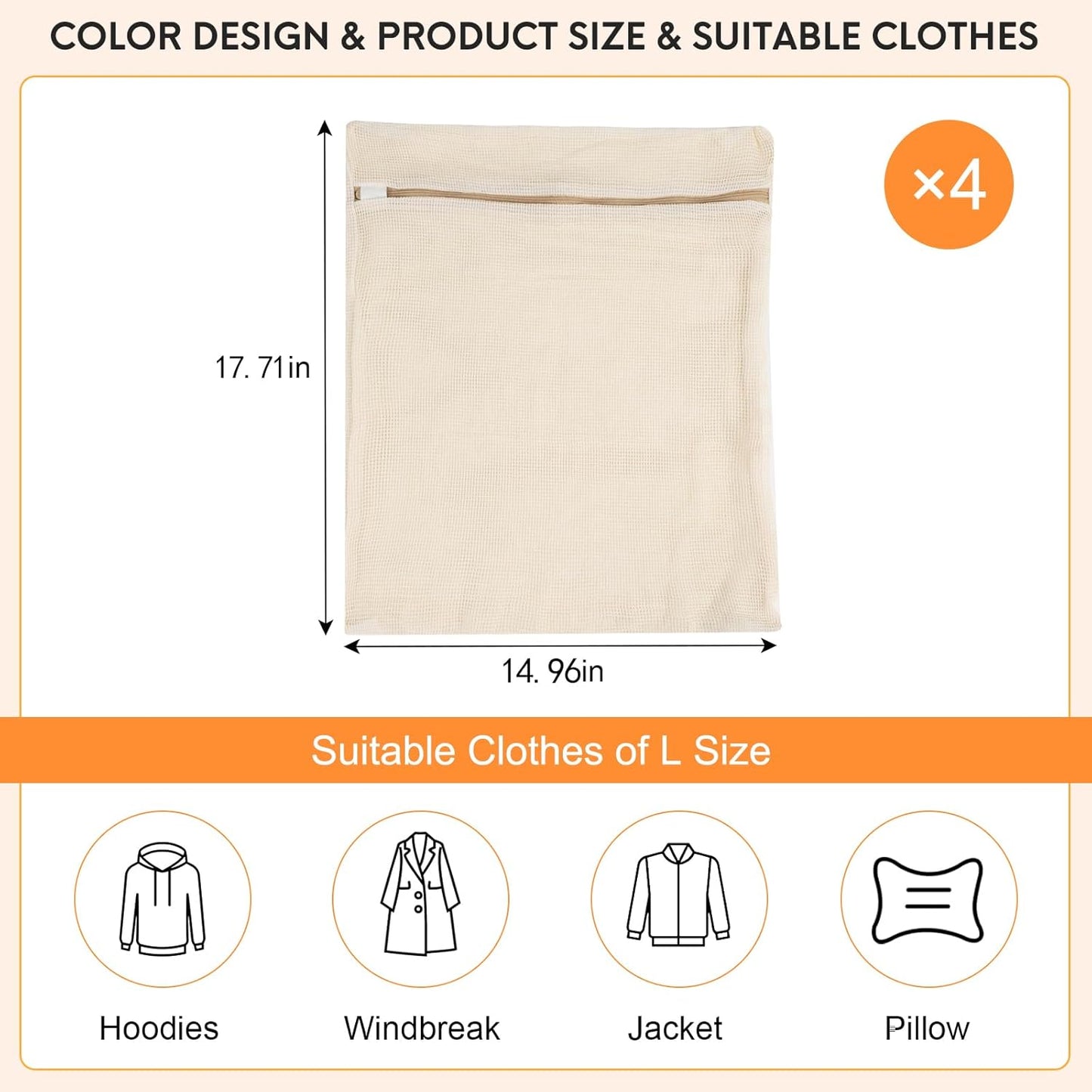 Skiennix 4-Piece Organic Cotton Mesh Laundry Bags - Durable, Breathable Design for Delicate Items