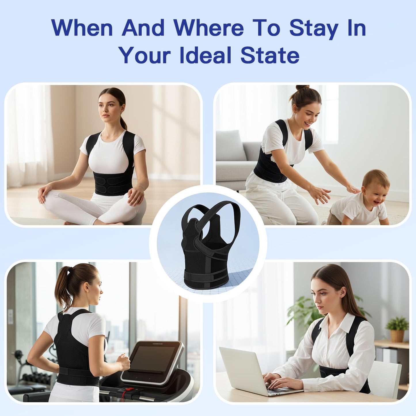 KNXWALT Posture Corrector for Women & Men, Back Brace Straightener with Adjustable Support, Relief for Neck/Shoulder/Back Pain, Scoliosis & Hunchback Correction, Breathable Mesh Design