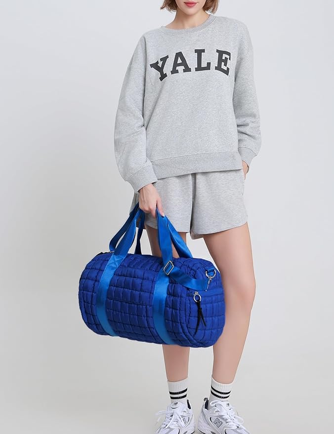 Quilted Duffel Gym Bag for Men and Women Carry On Travel Sport Weekender Bag, Blue