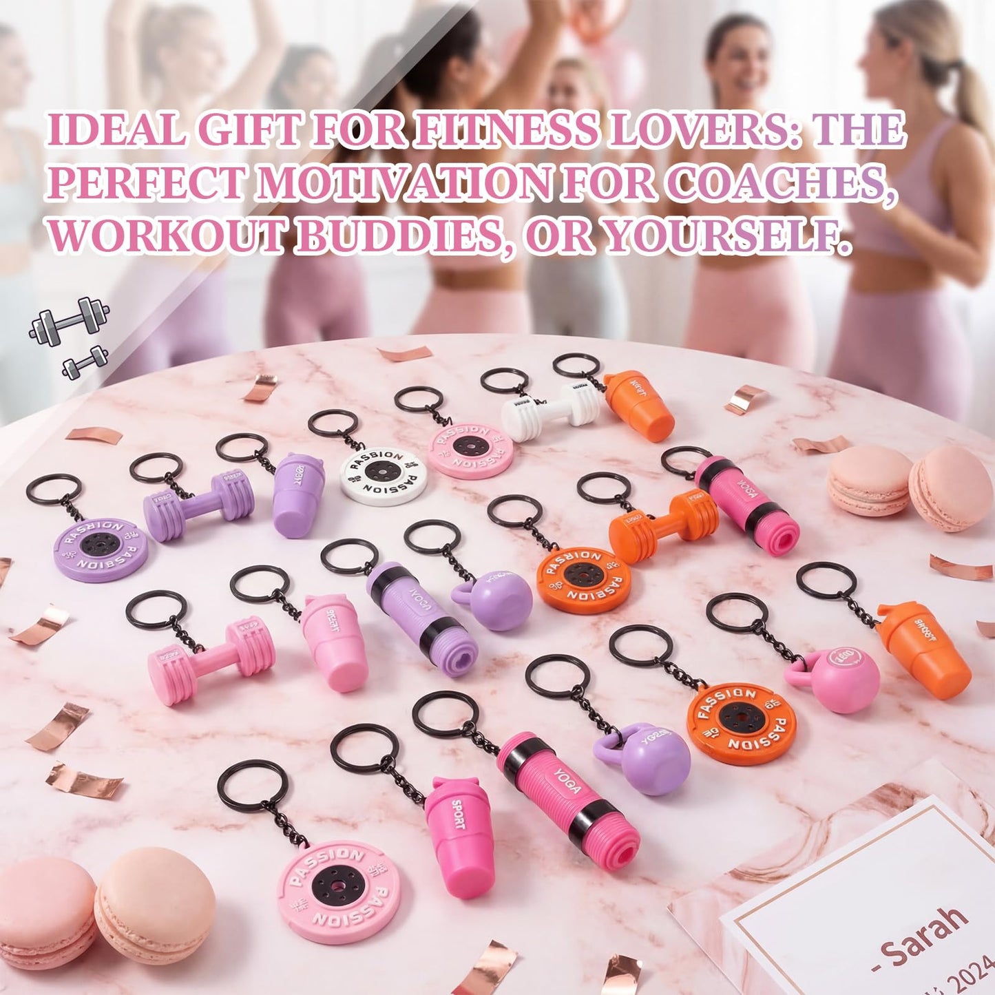 Tondiamo 20 Pcs Gym Keychain Bulk Weight Fitness Gifts Barbell Dumbbell Kettlebell Bottle Keychain for Women Men Gym Lover(Pink & Purple,Dreamy Macaron)