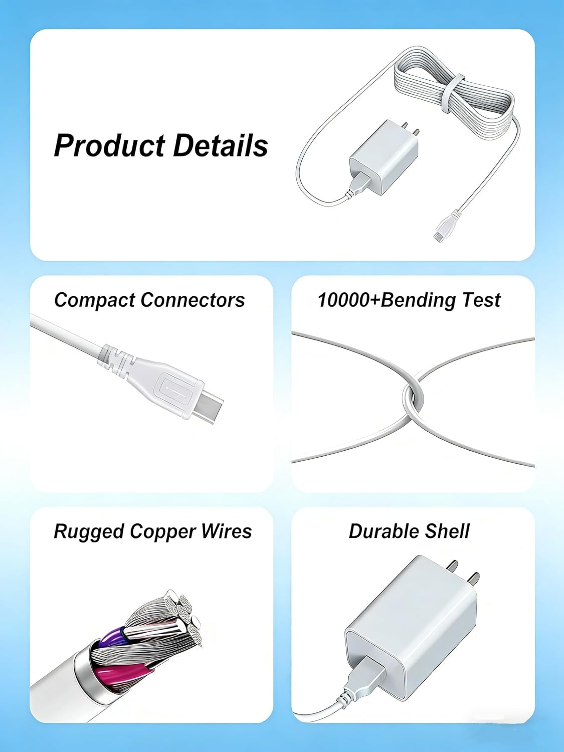 Beudsa ChargN 5V Micro USB Charger Power Cord Compatible with eufy Baby Monitor (Work Compatible with Both Camera Unit