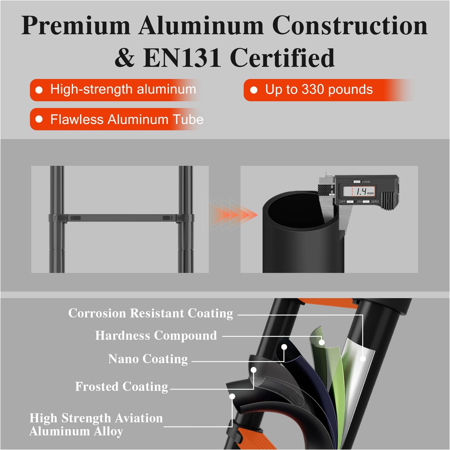 Telescoping Ladder, 16.5 FT Aluminum Extension Ladder, Collapsible & Adjustable, 330 lbs Capacity, Compact Retractable Ladder for House, Roof, RV & Travel Trailer (Black)