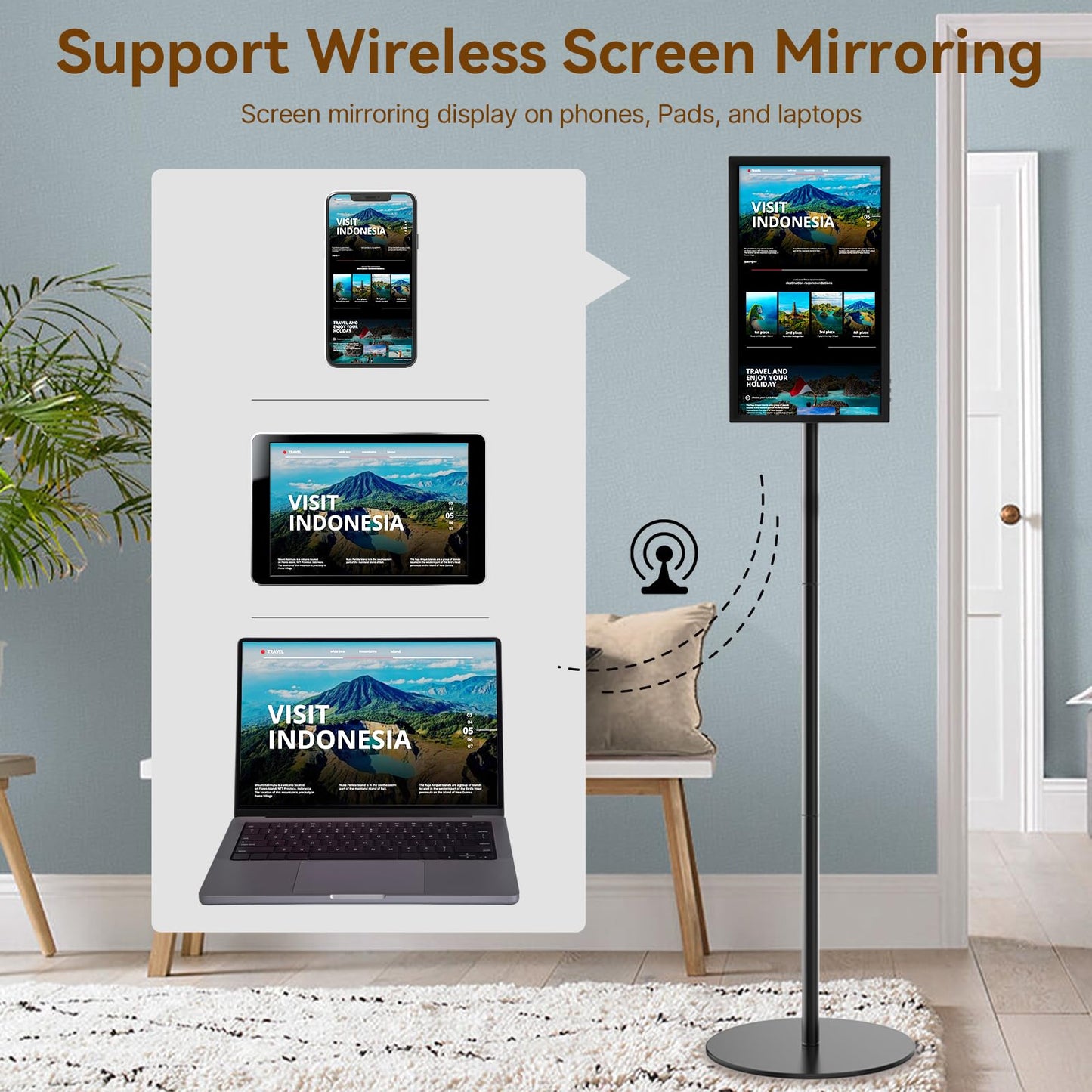 QIXZOCV 15.6" Digital Signage, Capacitive Touchscreen Advertising Display, Adjustable Stand, Android OS Interactive Kiosk, Wireless Screen Mirroring, 4+64GB, Multiple interfaces Available