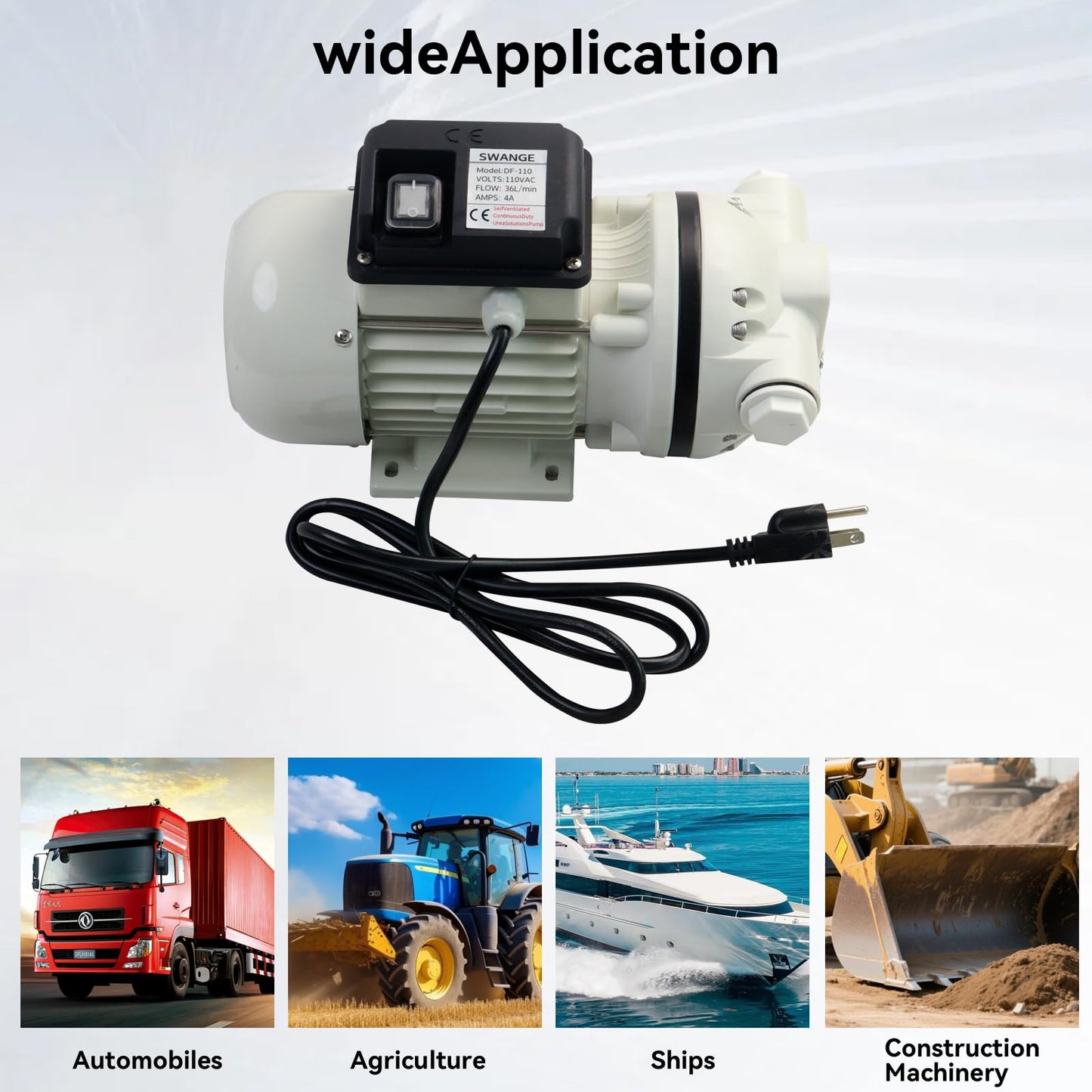 SWANGE 10GPM DEF Transfer Pump Kit, 110V 550W Self-Priming, w/DEF Nozzle, for Truck Tractor Farm Urea/DEF Fluid Transfer Solution