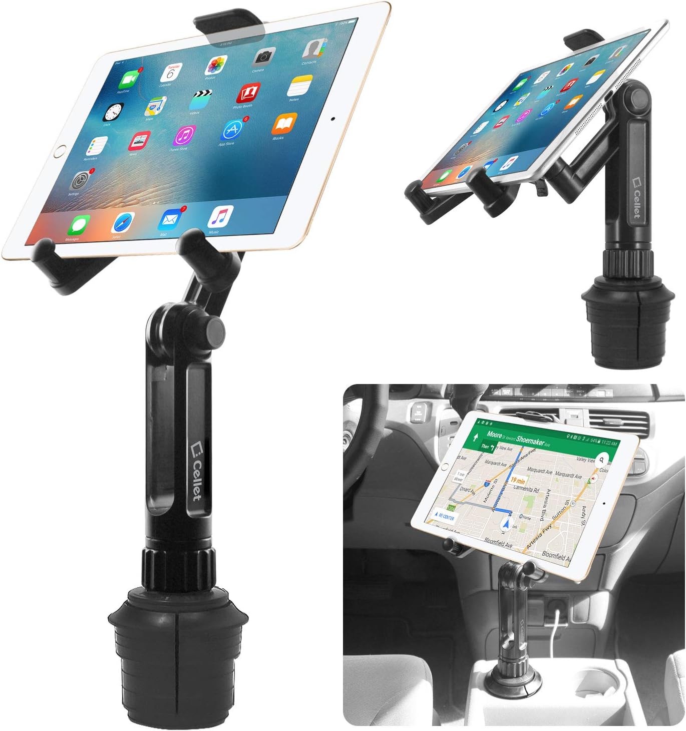 Cellet Cup Holder Tablet Mount, Car Cradle Holder Compatible for All iPad, Pro, Air, Mini Samsung Galaxy Tablet, Amazon