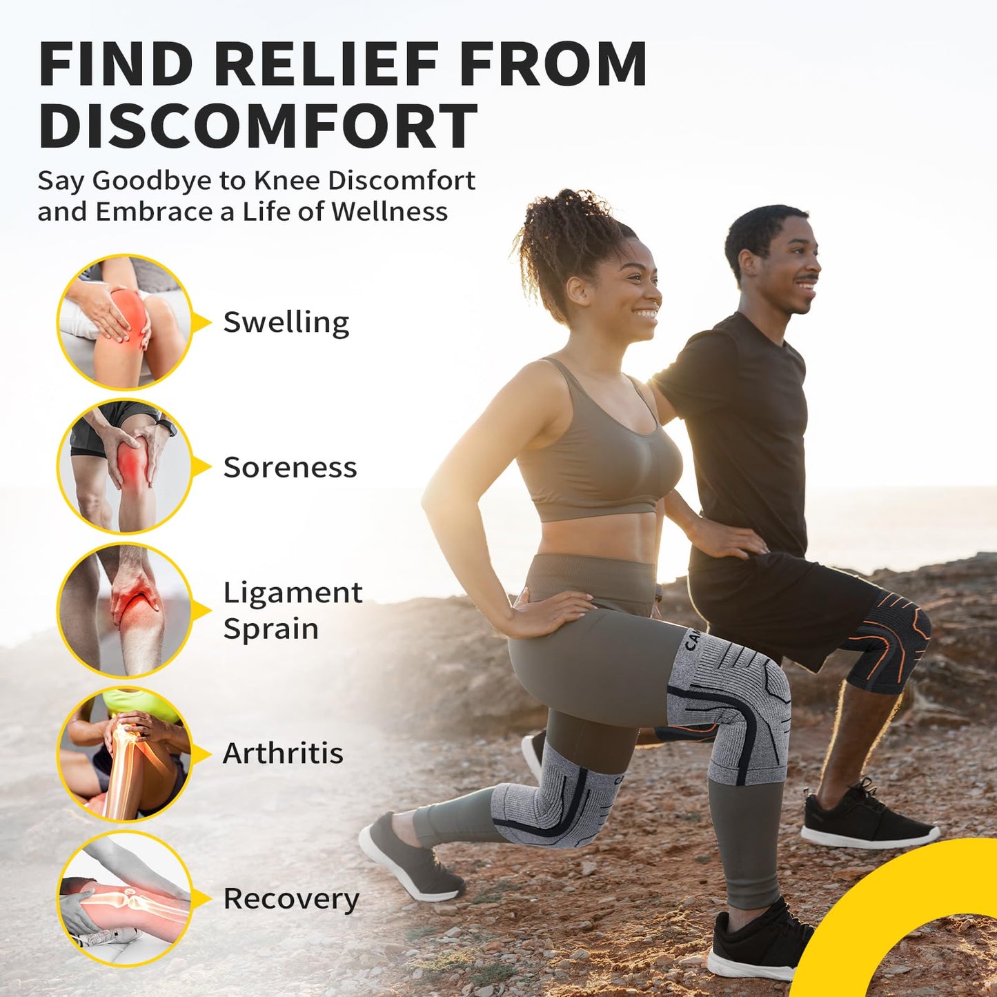 CAMBIVO 2 Pack Knee Brace for Women & Men, Latex Free & Silicone Free Compression Knee Sleeves with Side Stabilizers, Lightweight Knee Support for Arthritis, Meniscus, Walking, Running (Gray, Large)