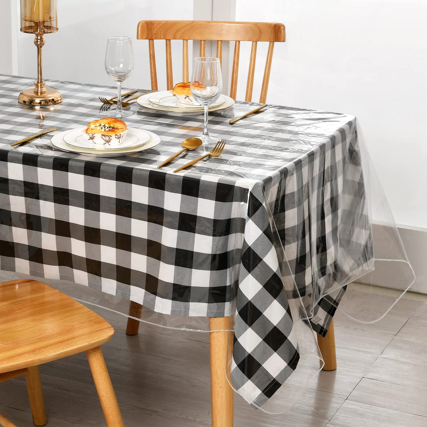XWZO Clear Plastic Tablecloth Rectangle - 100% Waterproof Oilproof Stain Resistant Wipeable Vinyl Table Cloth, Transparent Cover Protector for Dining, Parties, 70 x 108 Inch